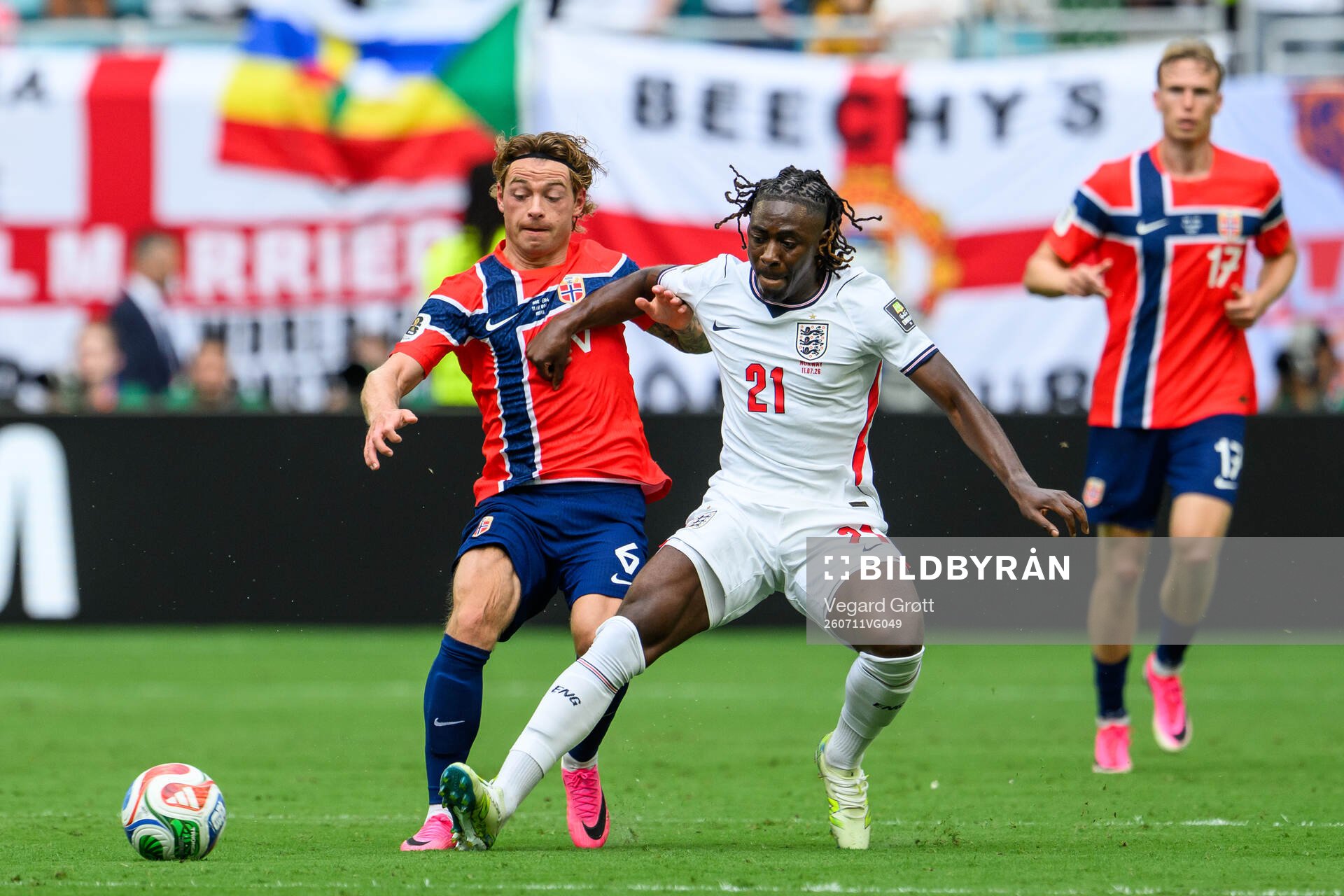 Patrick Berg of Norway and Eberechi Eze of England