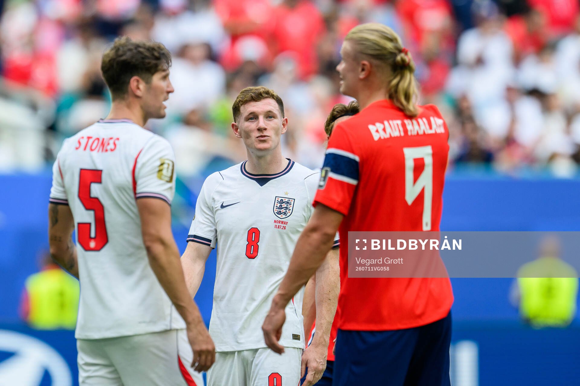John Stones, Elliot Anderson of England and Erling Braut