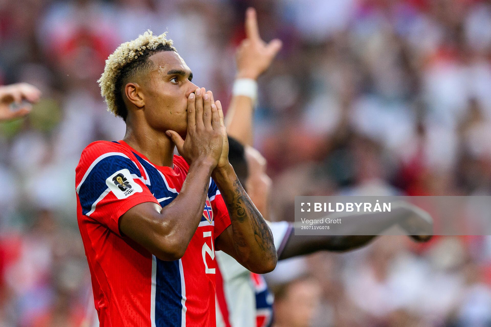 Antonio Nusa of Norway looks dejected
