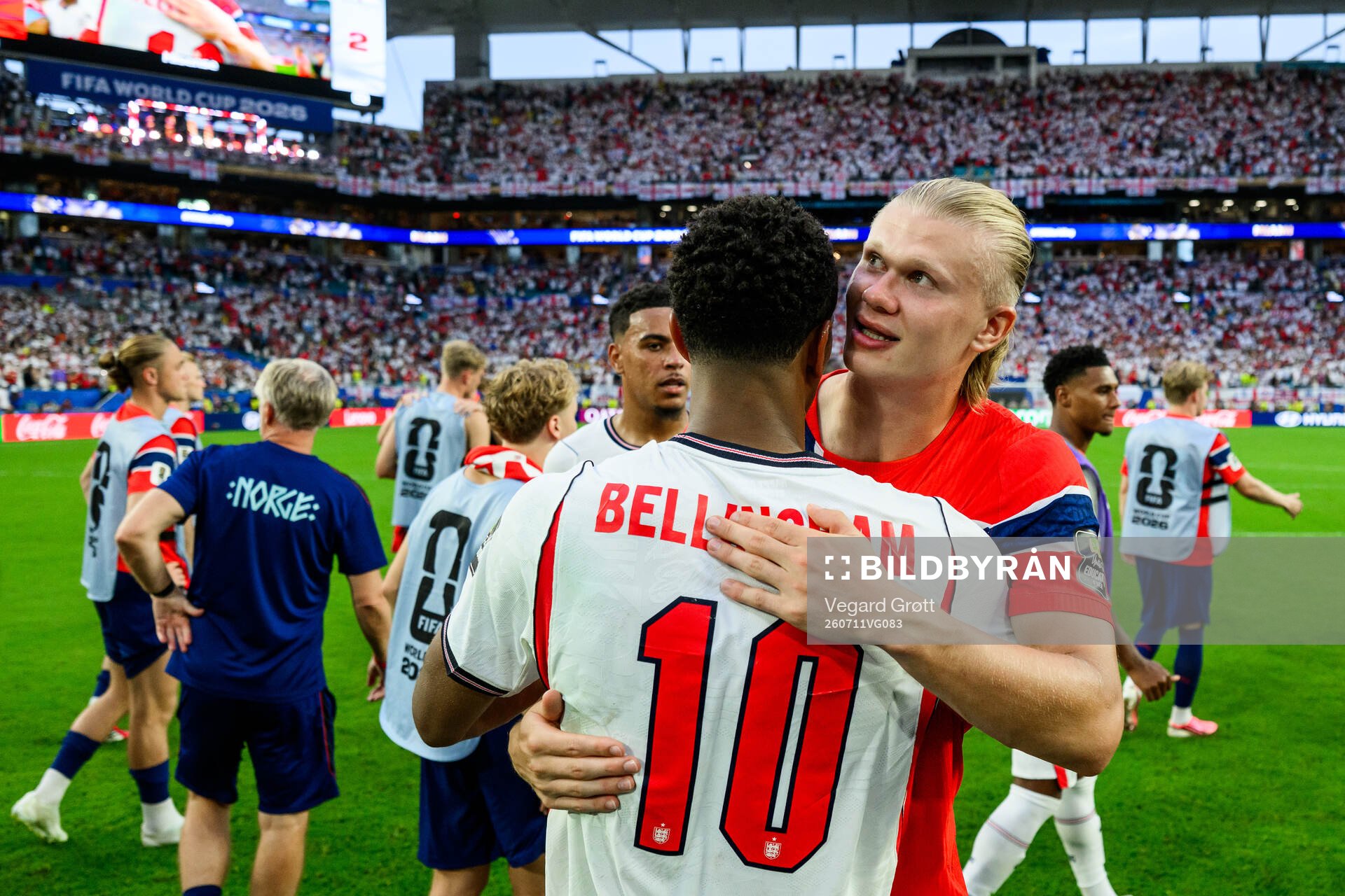 Jude Bellingham of England and Erling Braut Haaland of