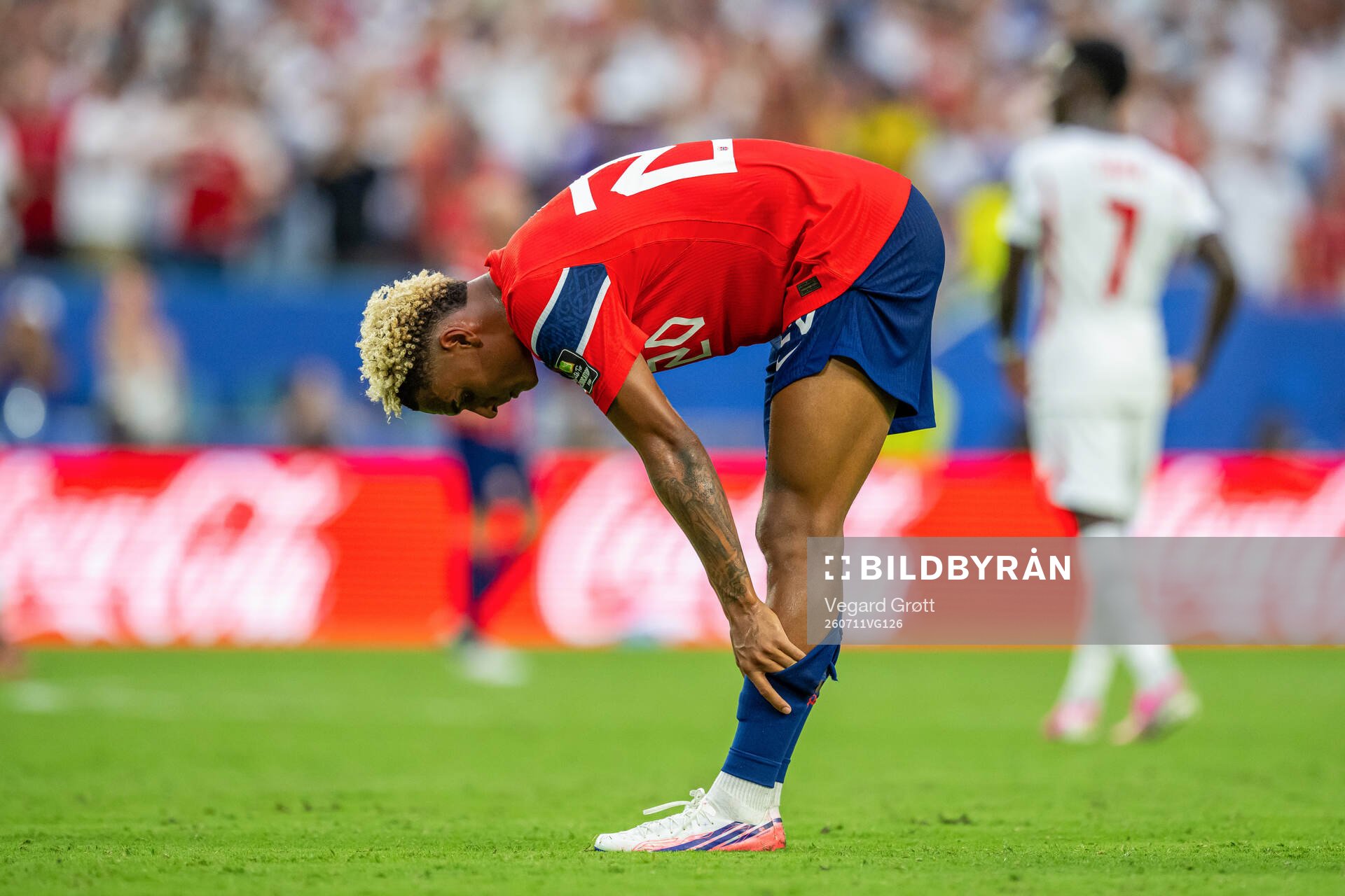 Antonio Nusa of Norway looks dejected