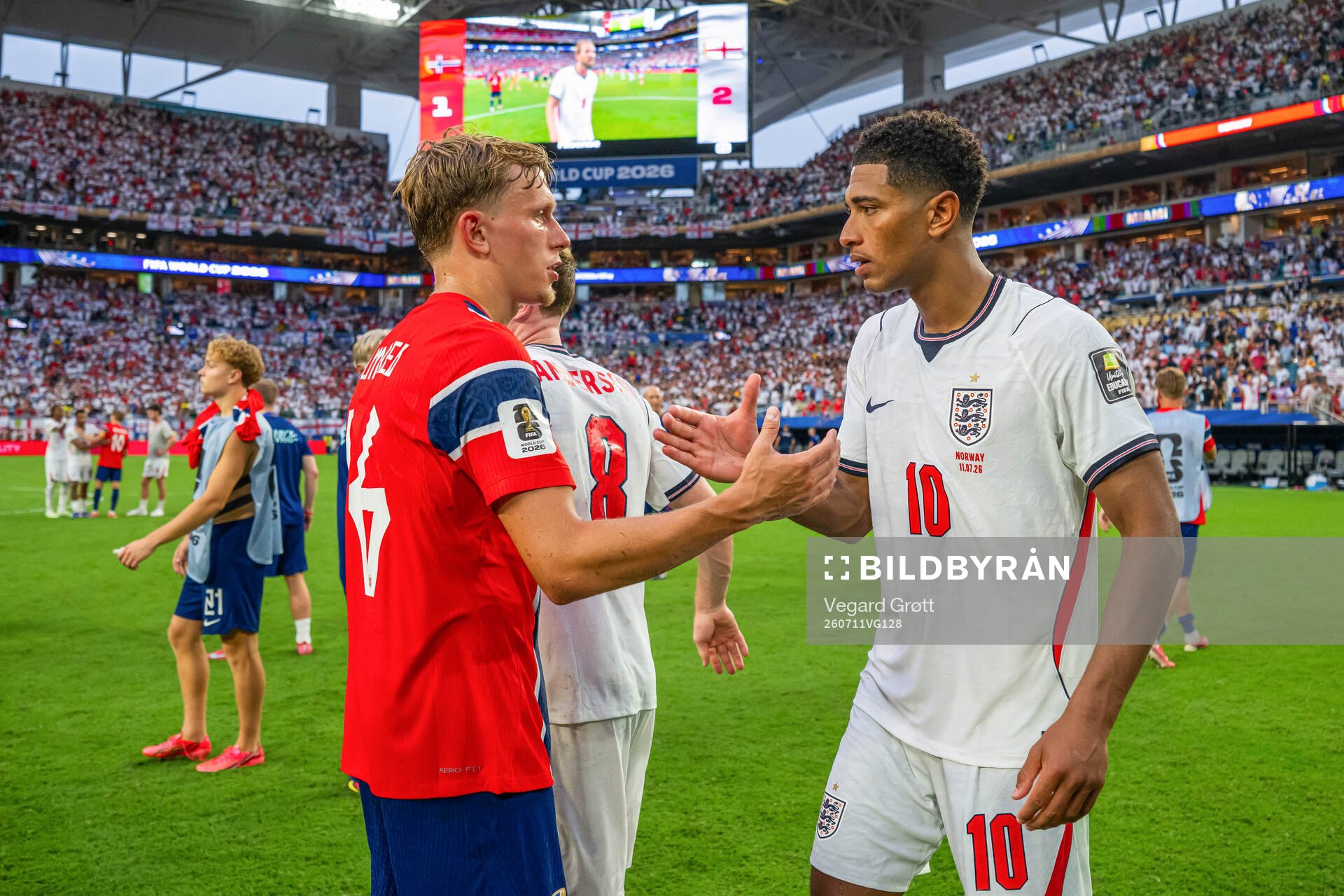 Marcus Holmgren Pedersen of Norway and Jude Bellingham of