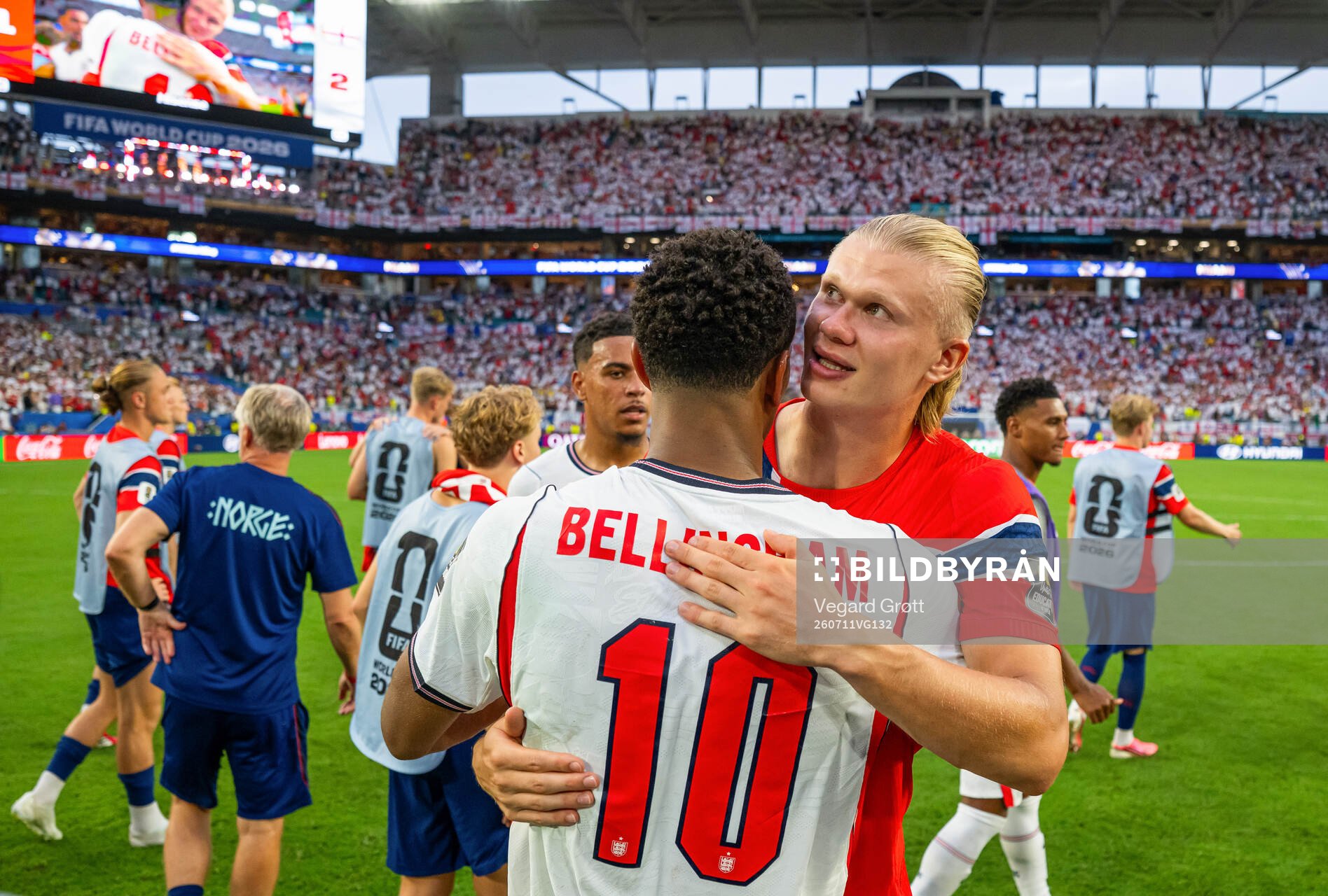 Jude Bellingham of England and Erling Braut Haaland of