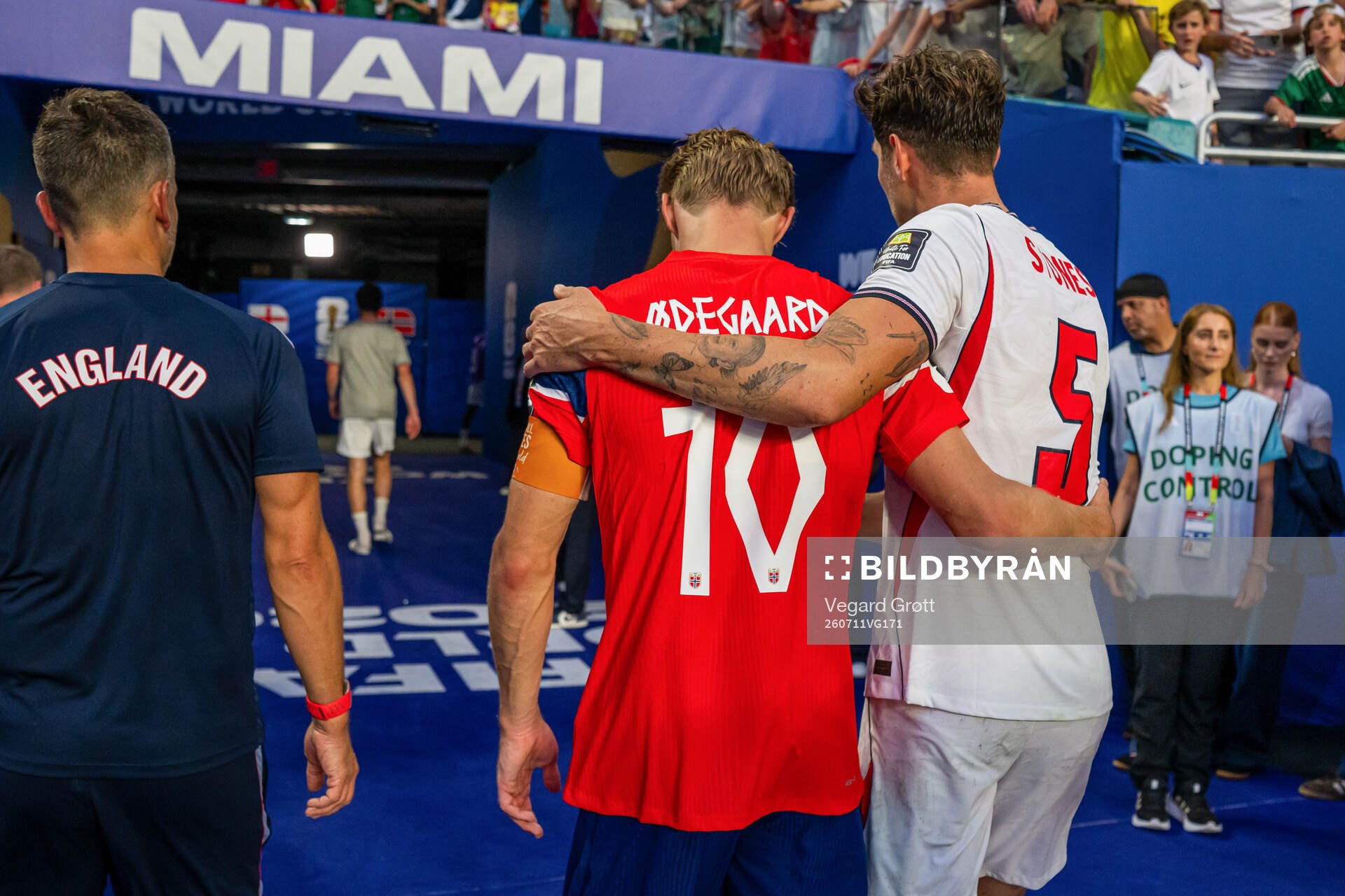 Martin Ødegaard of Norway and John Stones of England