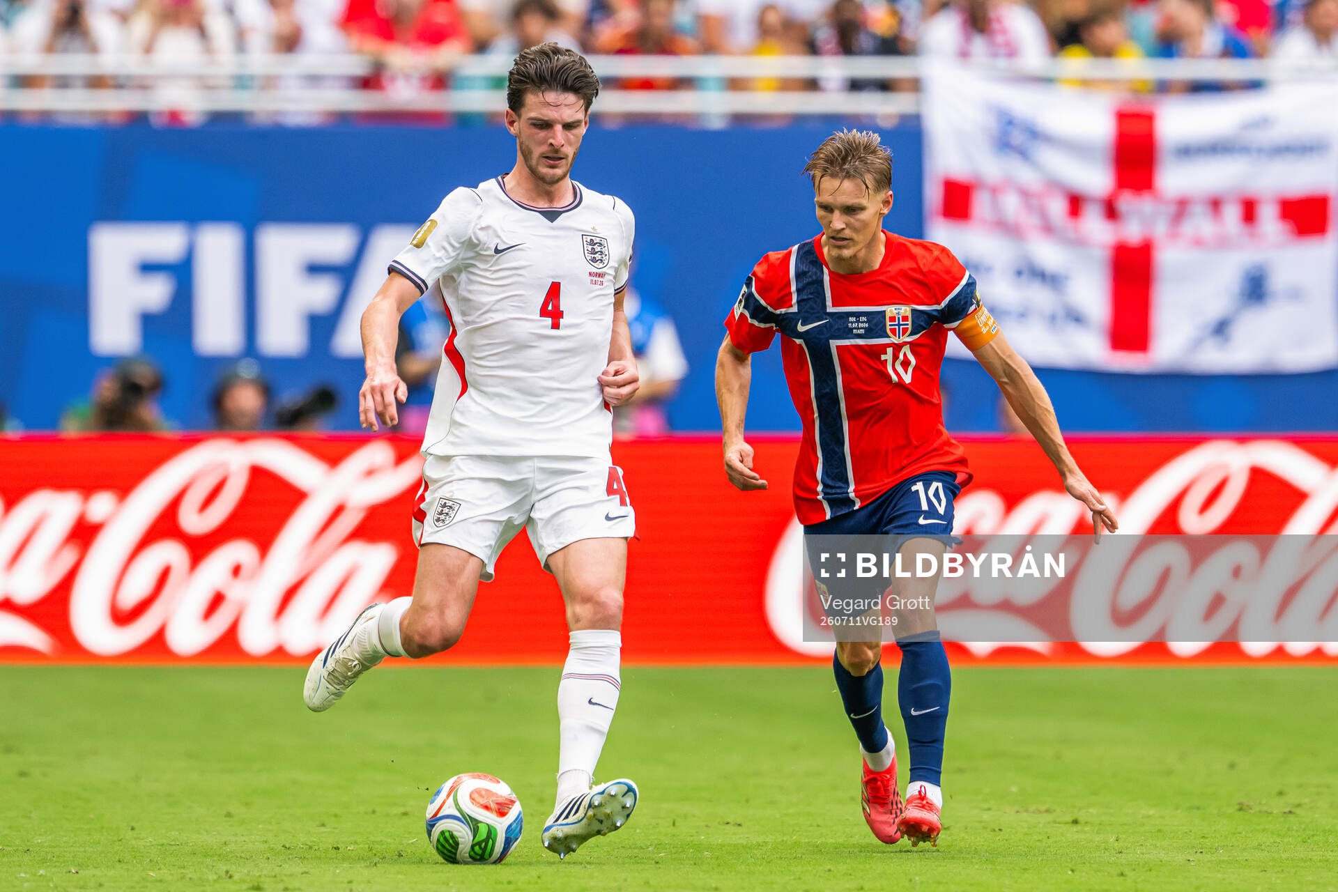 Declan Rice of England and Martin Ødegaard of Norway