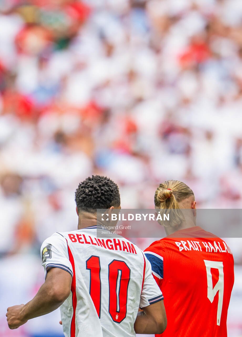 Jude Bellingham of England and Erling Braut Haaland of