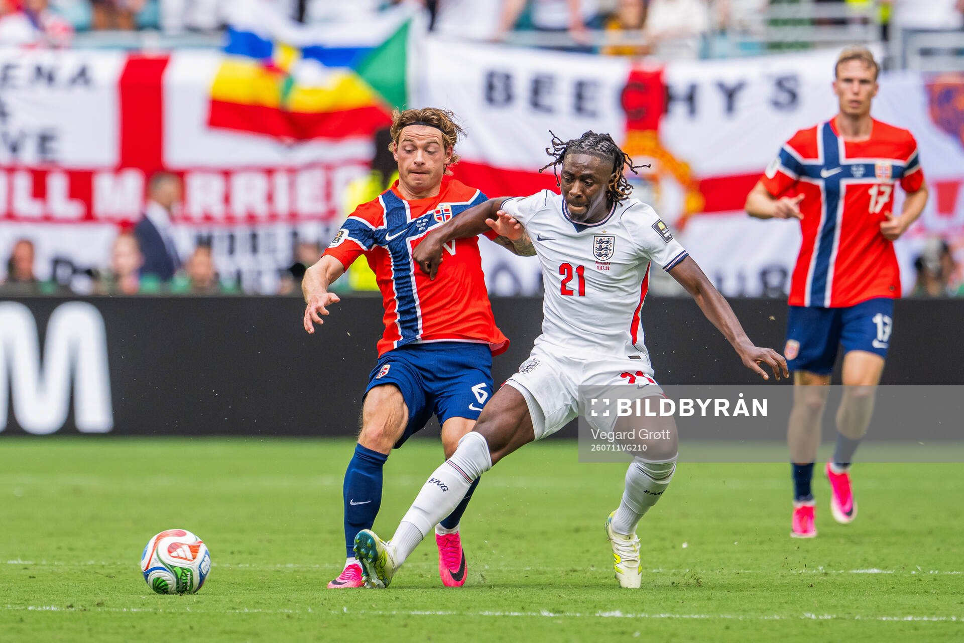 Patrick Berg of Norway and Eberechi Eze of England