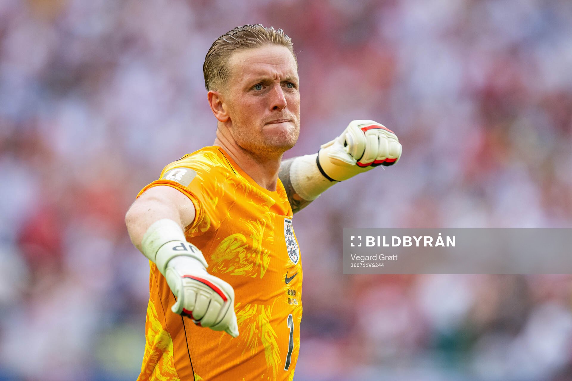 Goalkeeper Jordan Pickford of England celebrates