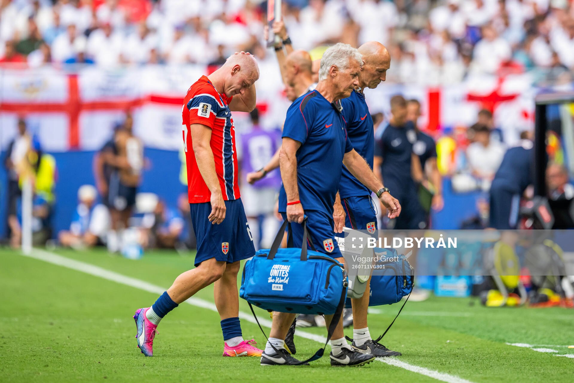 Julian Ryerson of Norway walks off injured