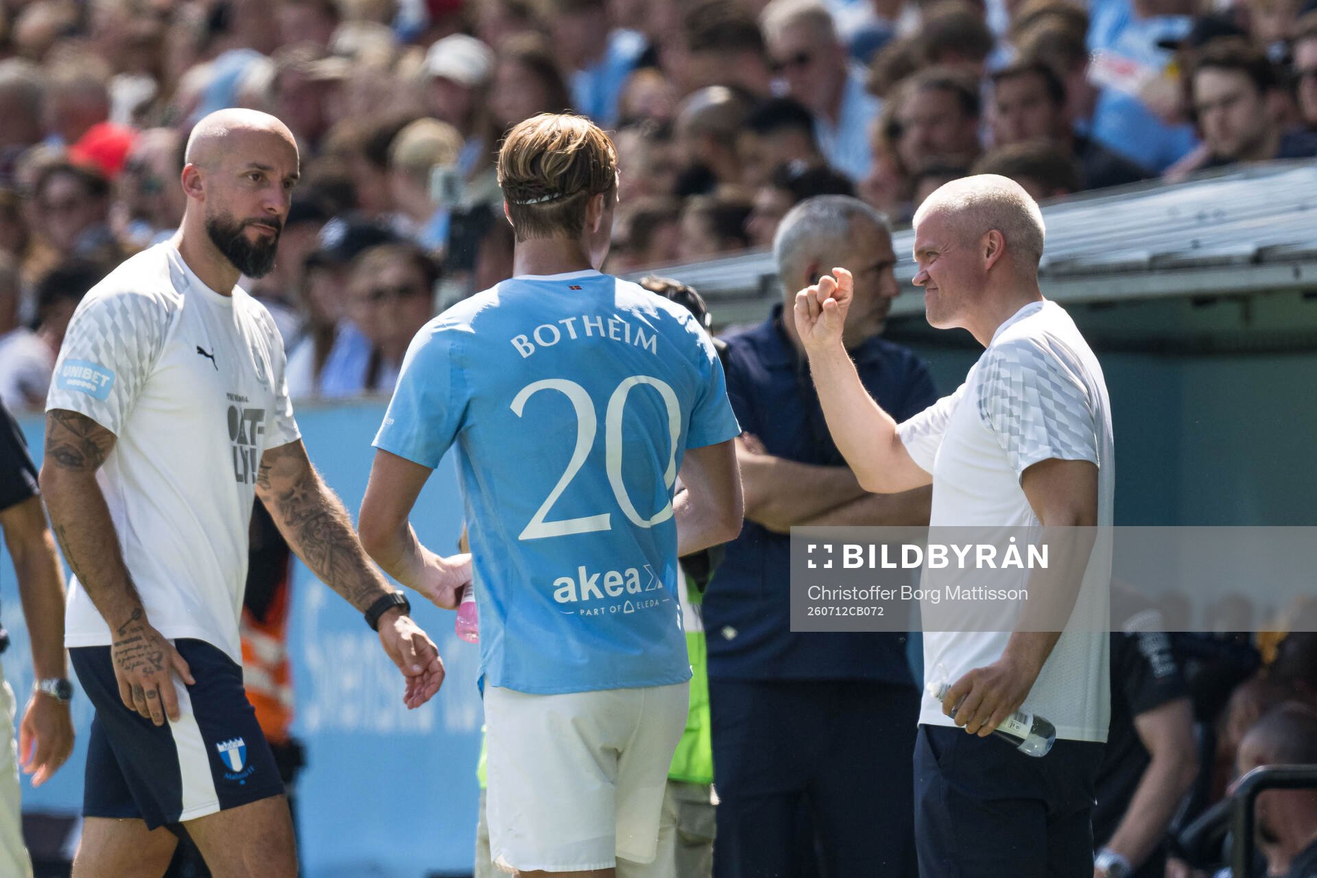 Malmö FFs tränare Guillermo Molins, Erik Botheim och