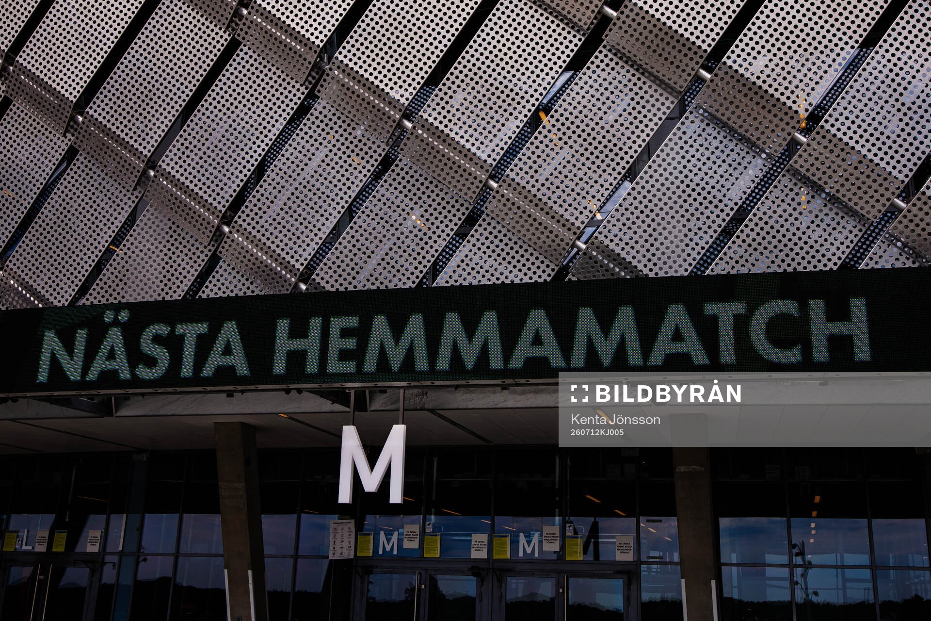 Skylt på 3Arena annonserar om nästa match