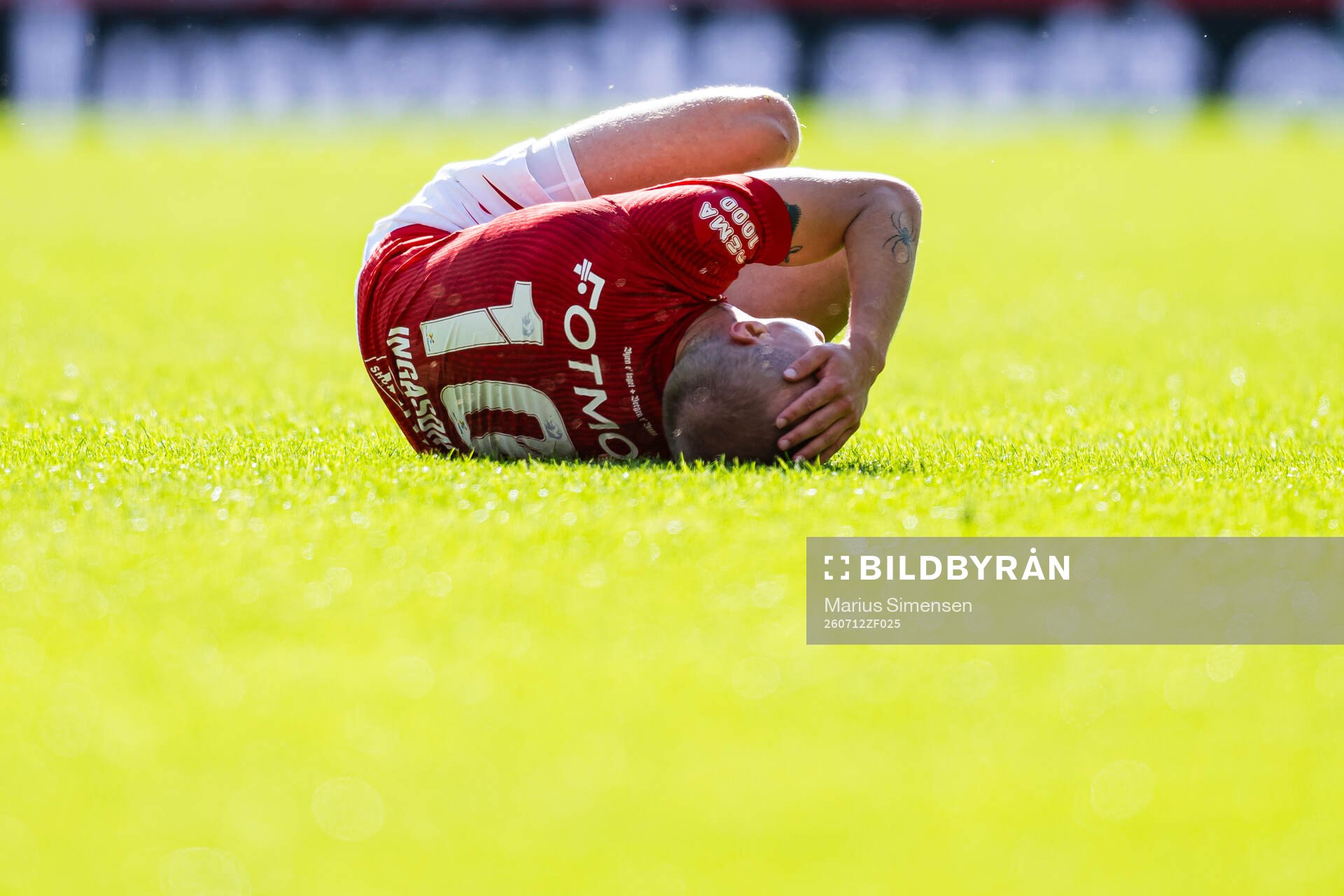 Kristall Mani Ingason of Brann in pain
