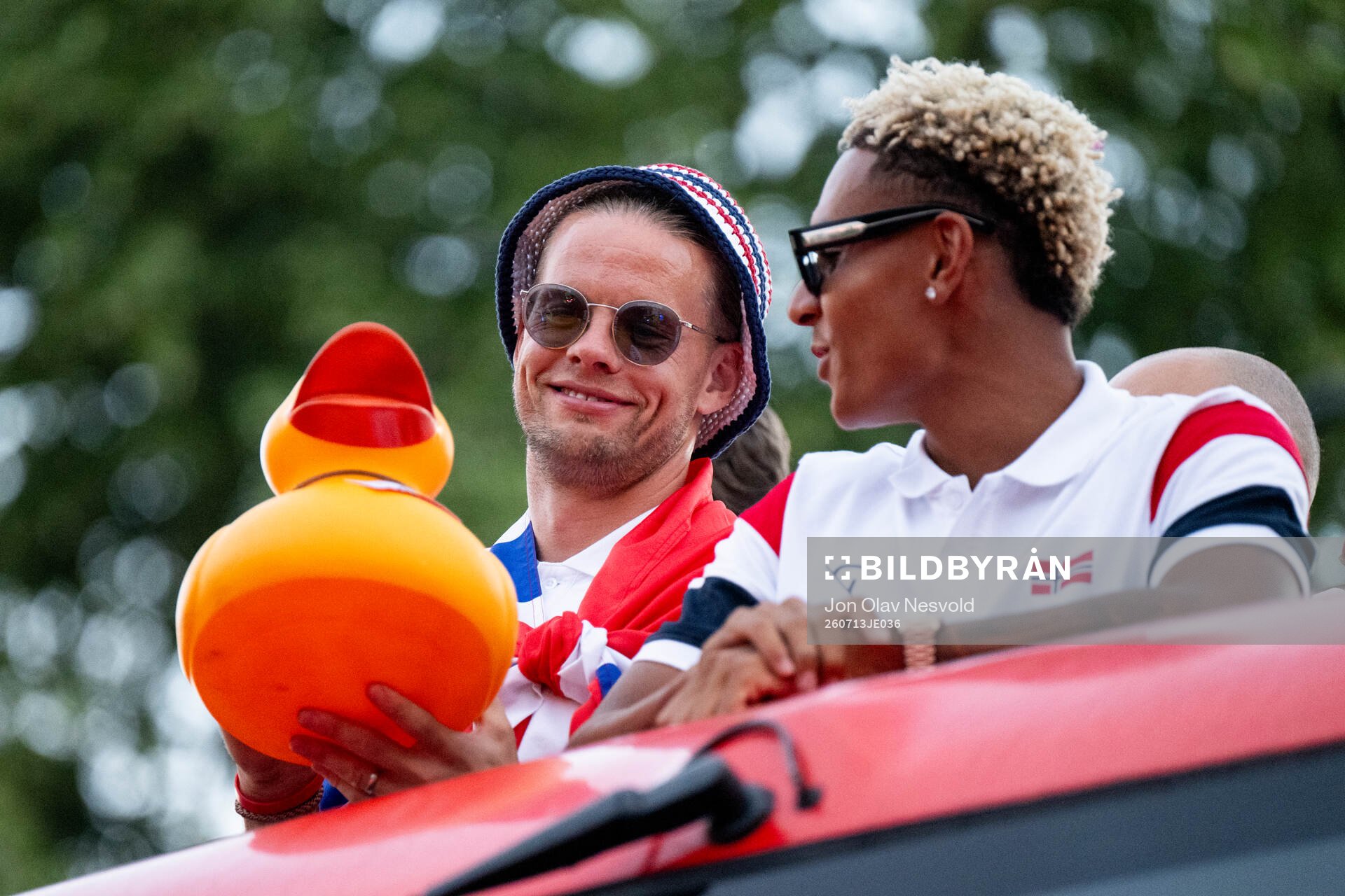 Ørjan Nyland and Antonio Nusa of Norway at a team reception
