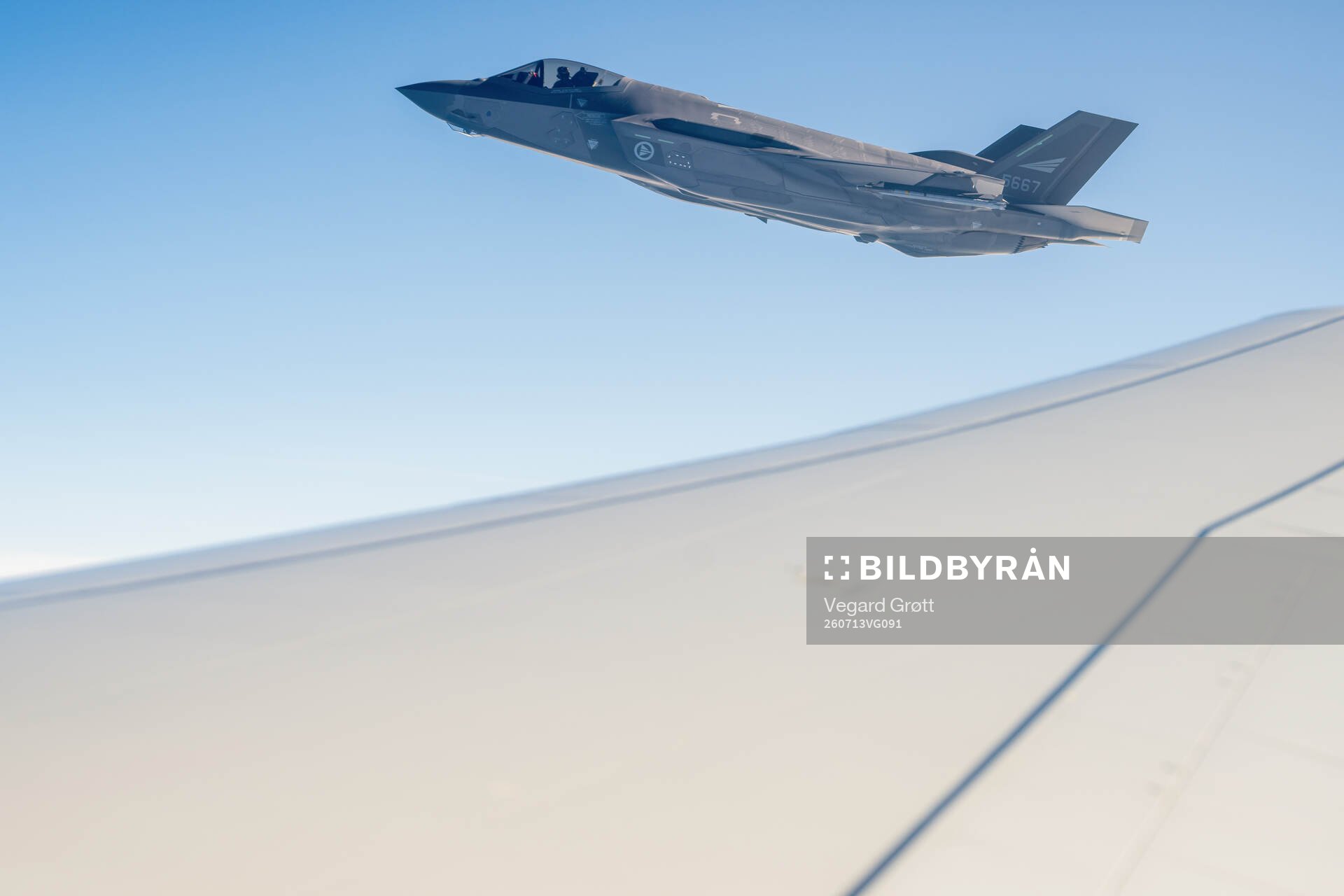 F-35 fighter jet of Royal Norwegian Air Force escort the