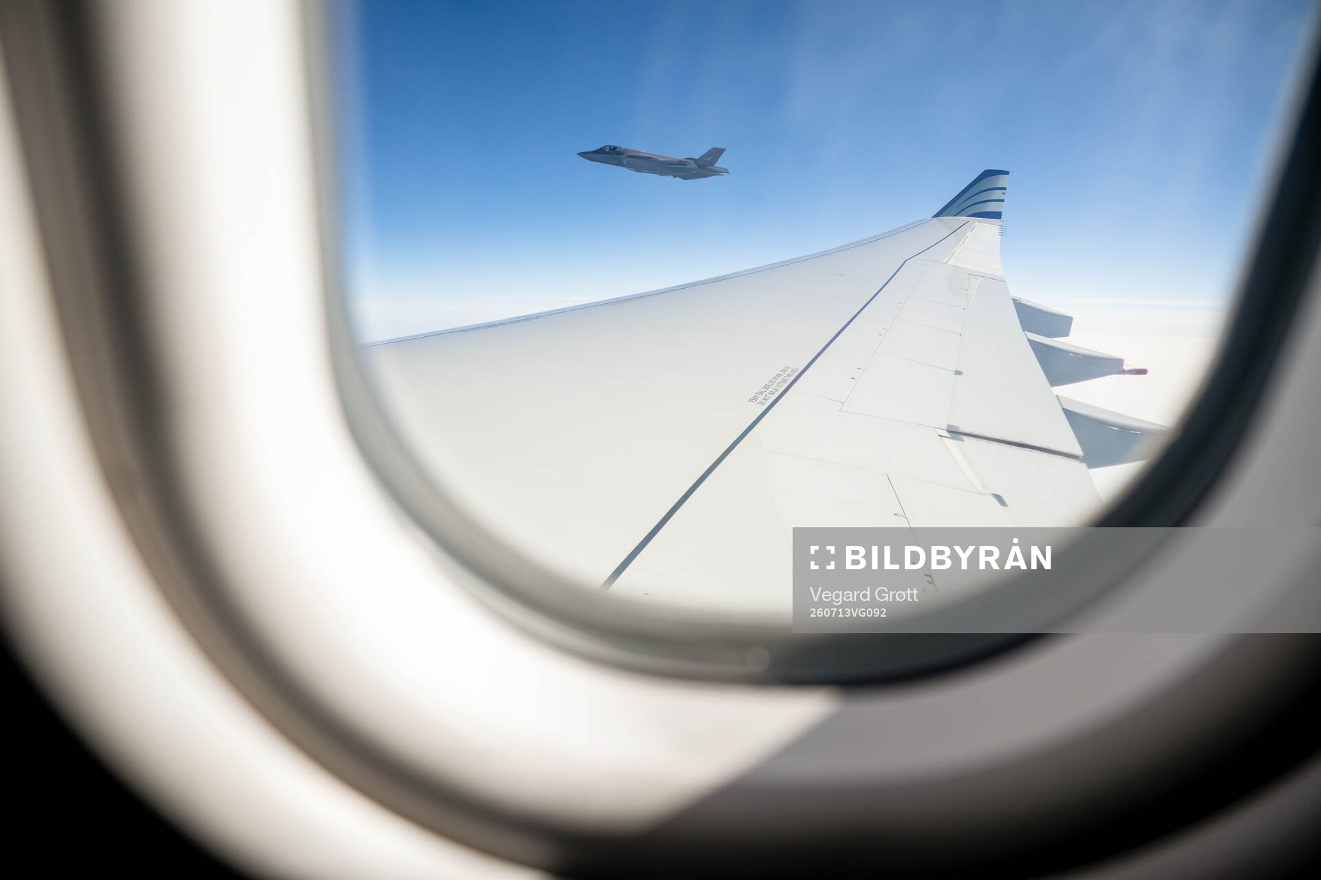 F-35 fighter jet of Royal Norwegian Air Force escort the