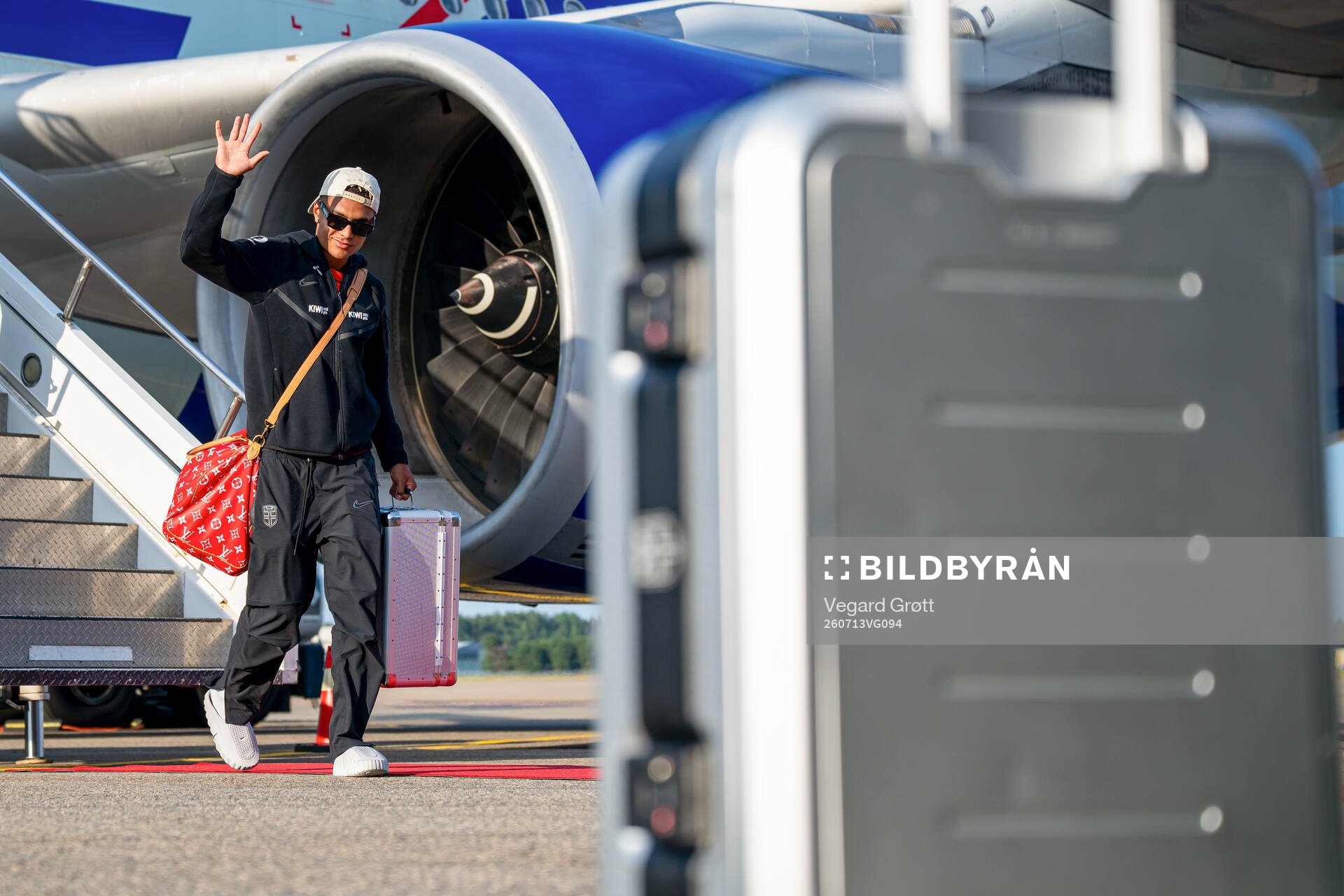 Antonio Nusa of Norway arrives at Oslo Lufthavn
