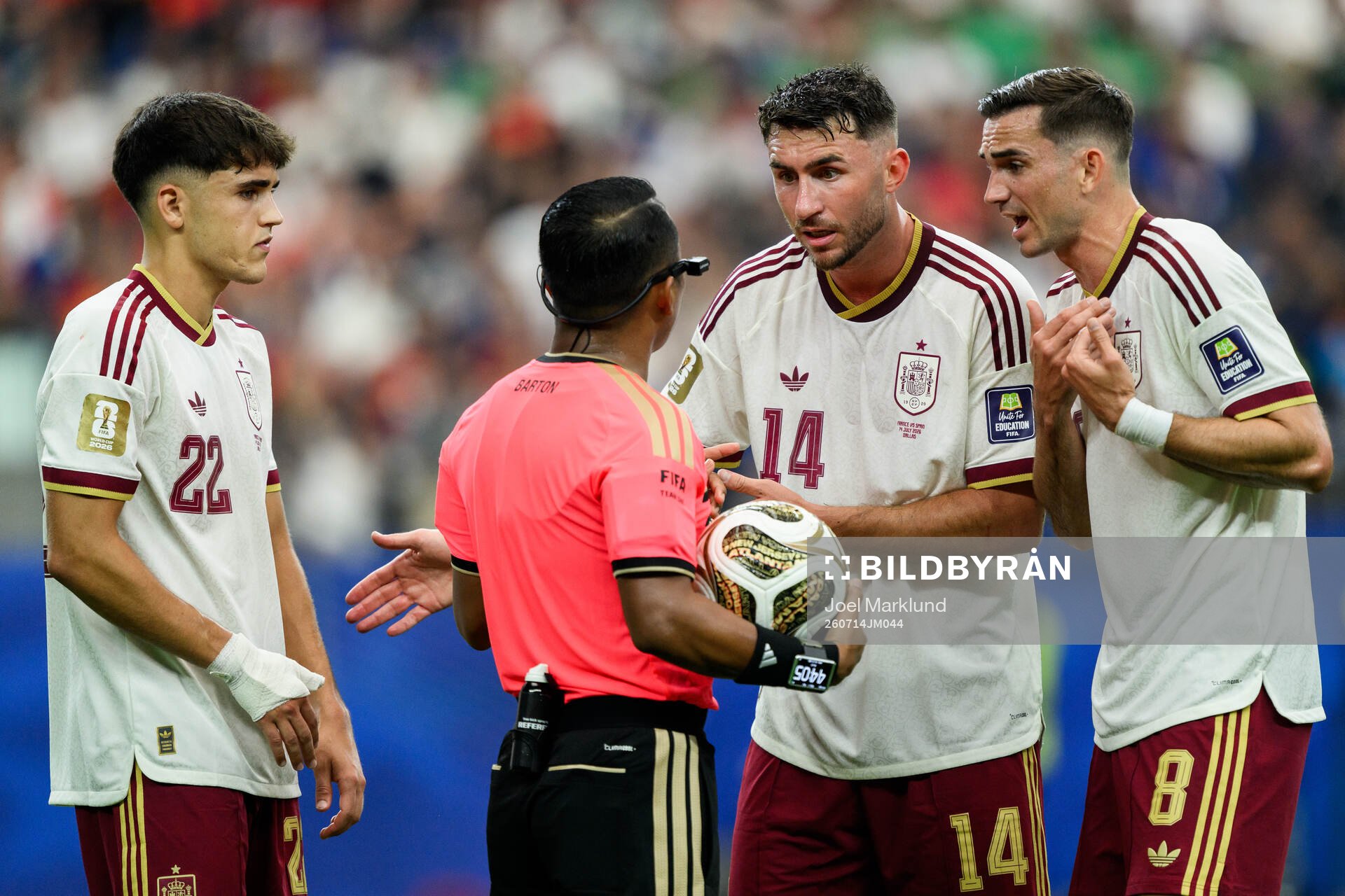 Pau Cubarsi, Aymeric Laporte and Fabian Ruiz of Spain in a