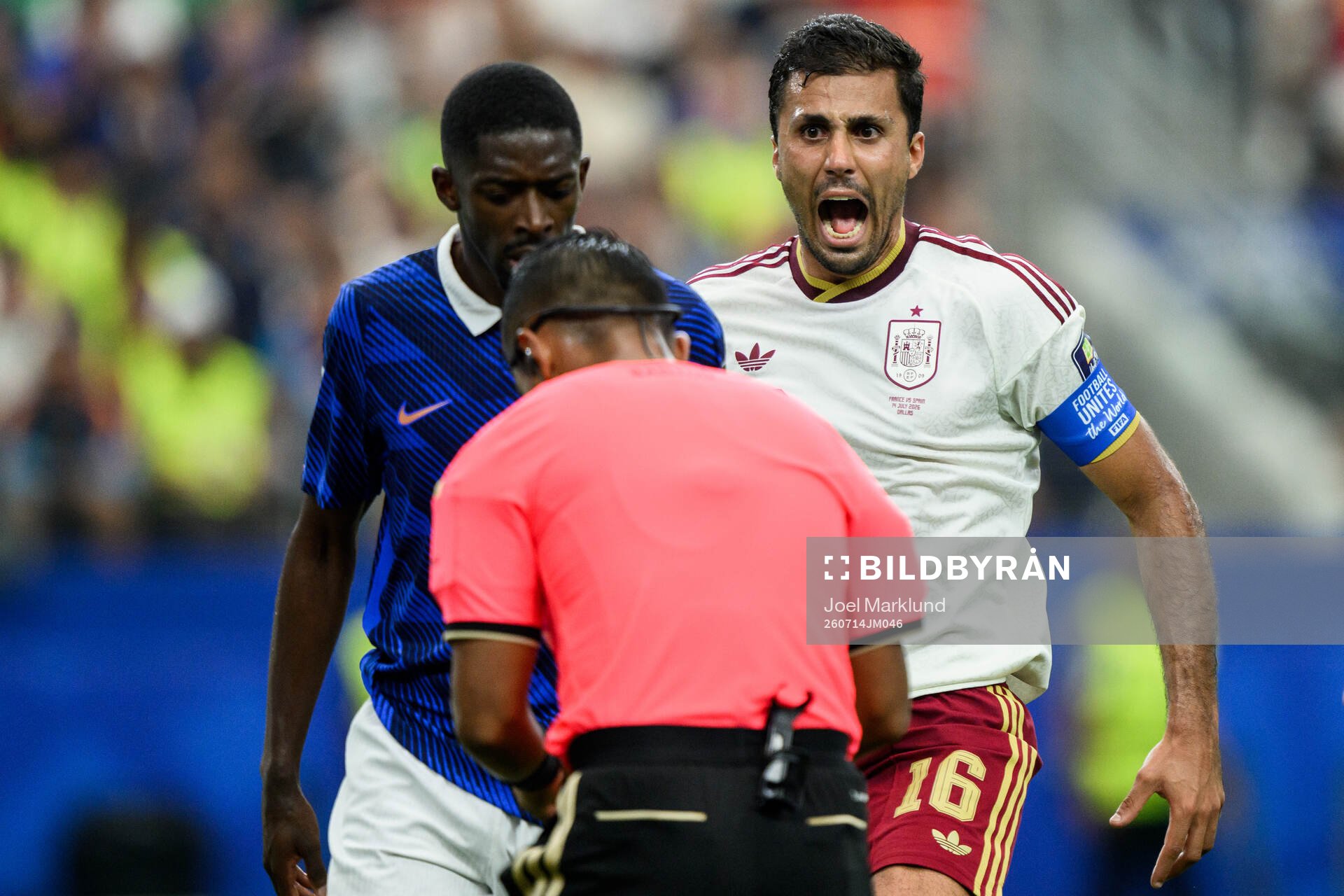 Ousmane Dembele of France and Rodri of Spain