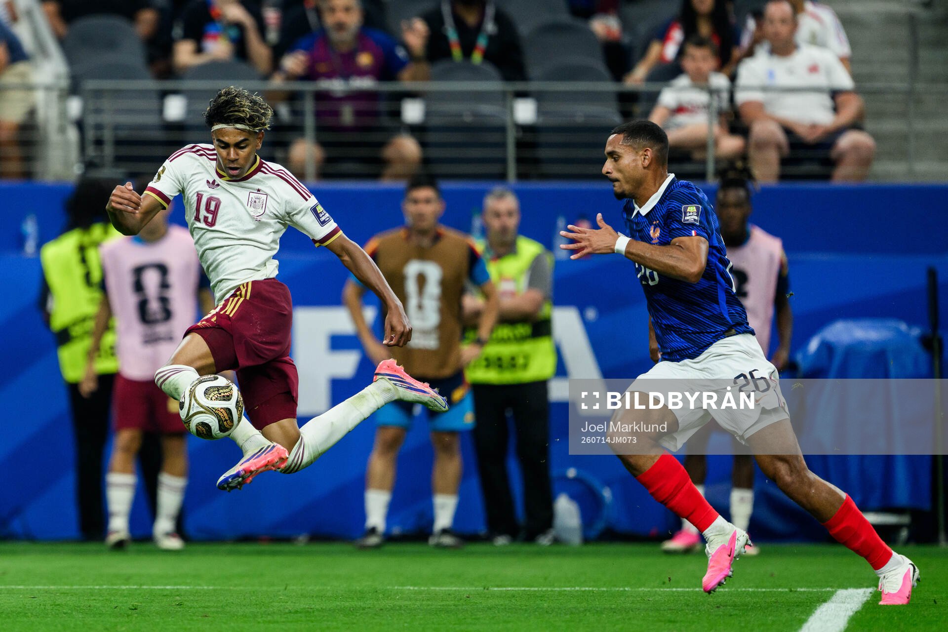 Lamine Yamal of Spain and Maxence Lacroix of France