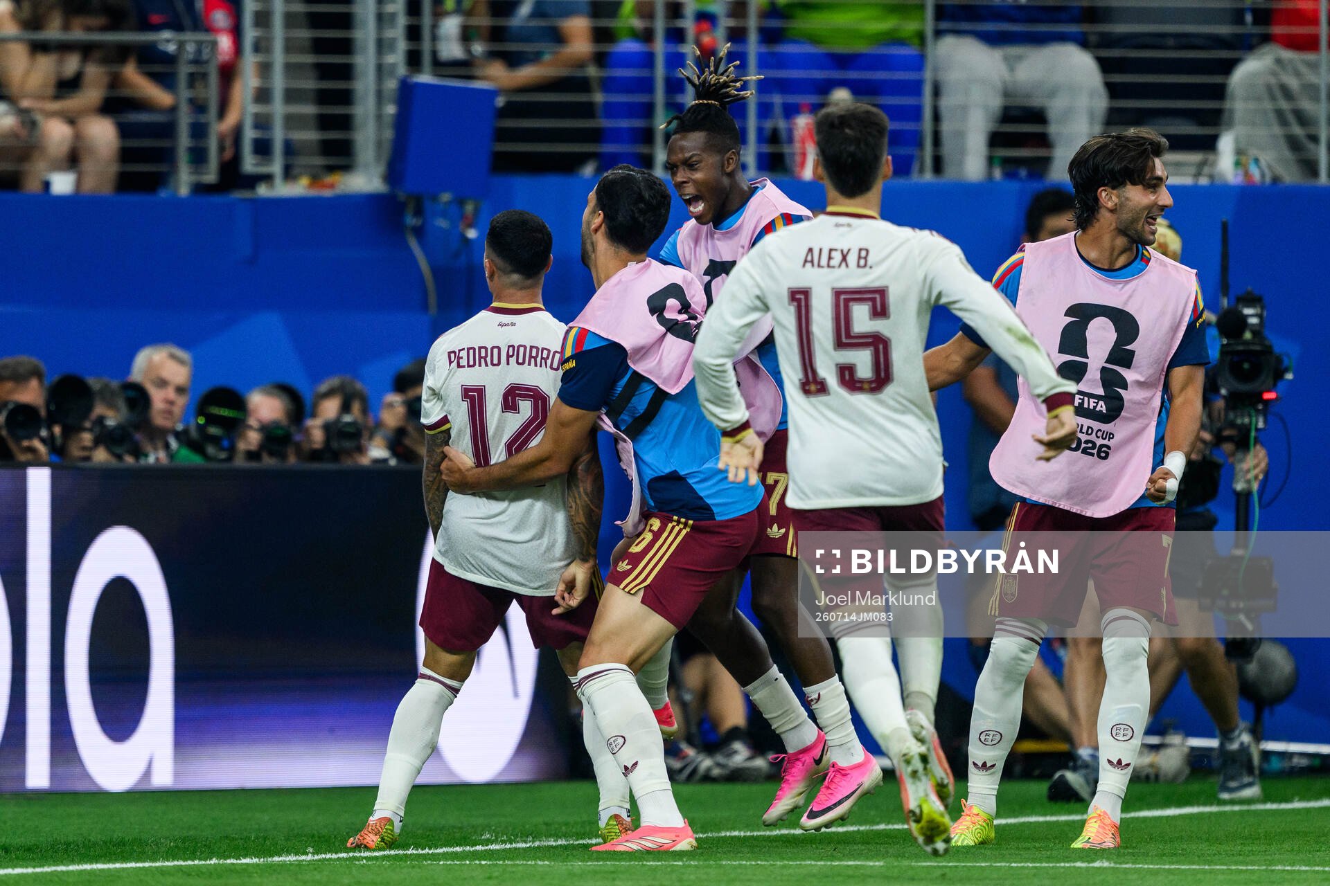 Pedro Porro of Spain celebrate with teammates