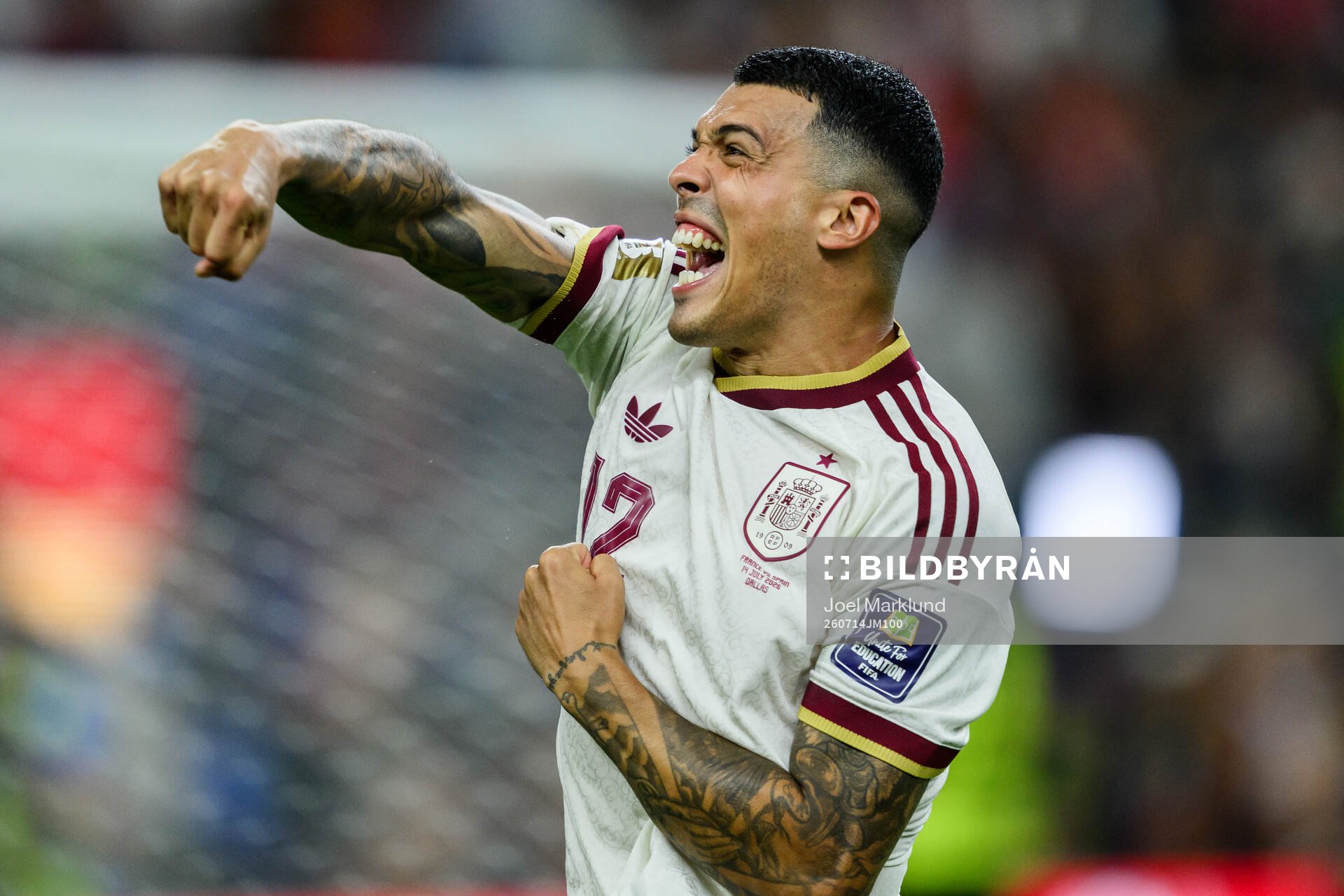 Pedro Porro of Spain celebrates