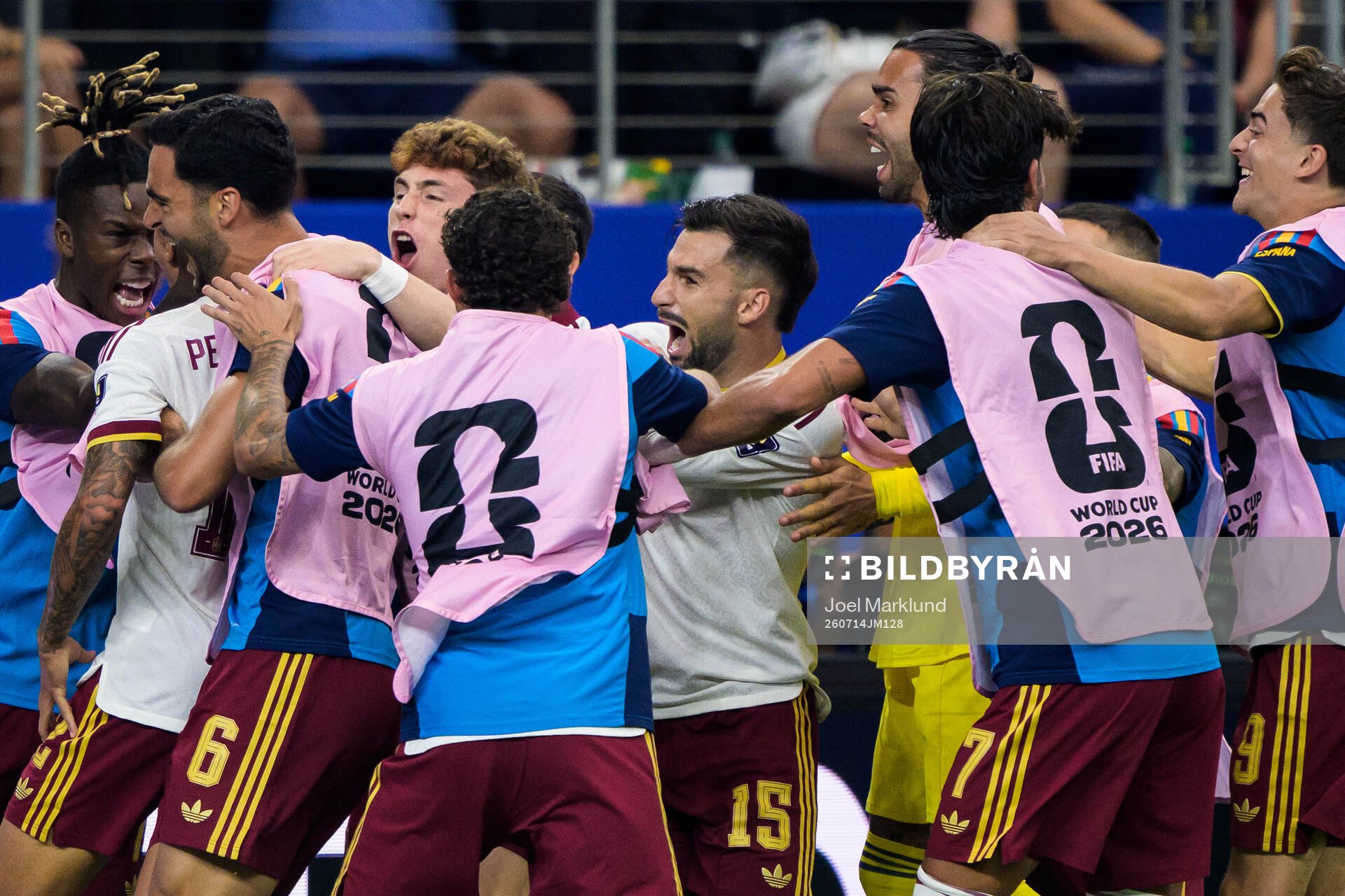 Pedro Porro of Spain celebrates with teammates
