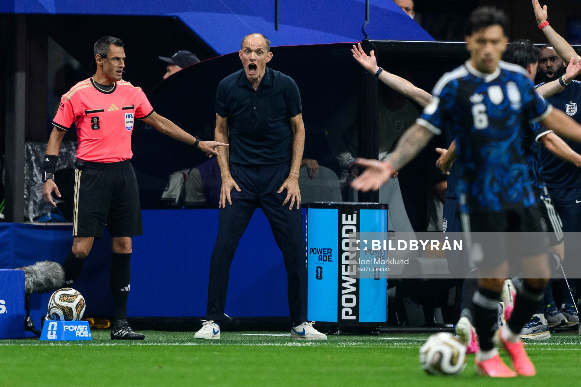 Head coach Thomas Tuchel of England reacts