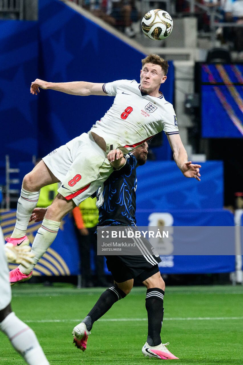 Elliot Anderson of England and Nicolas Tagliafico of
