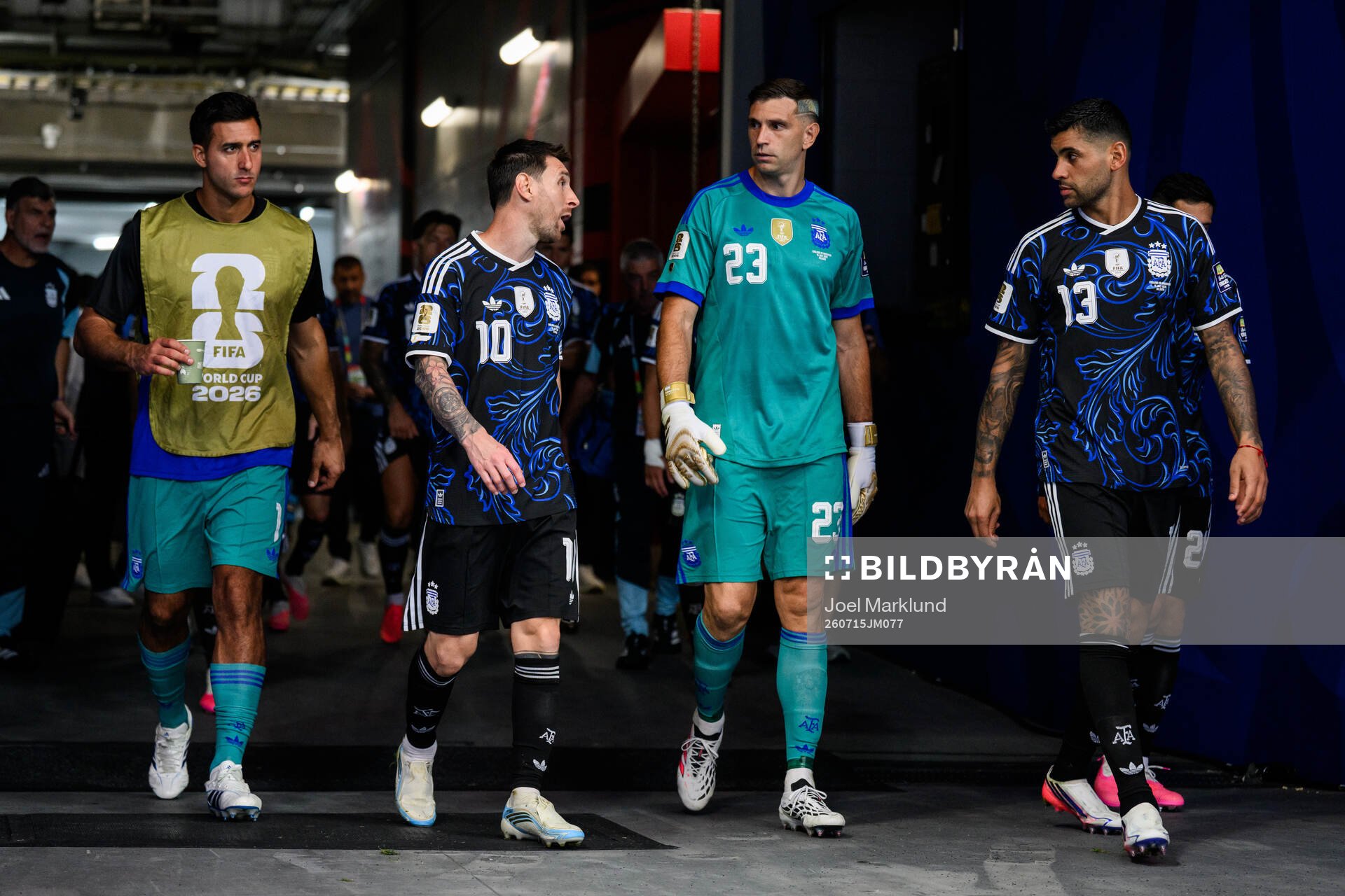 Lionel Messi, goalkeeper Emiliano Martinez and Cristian