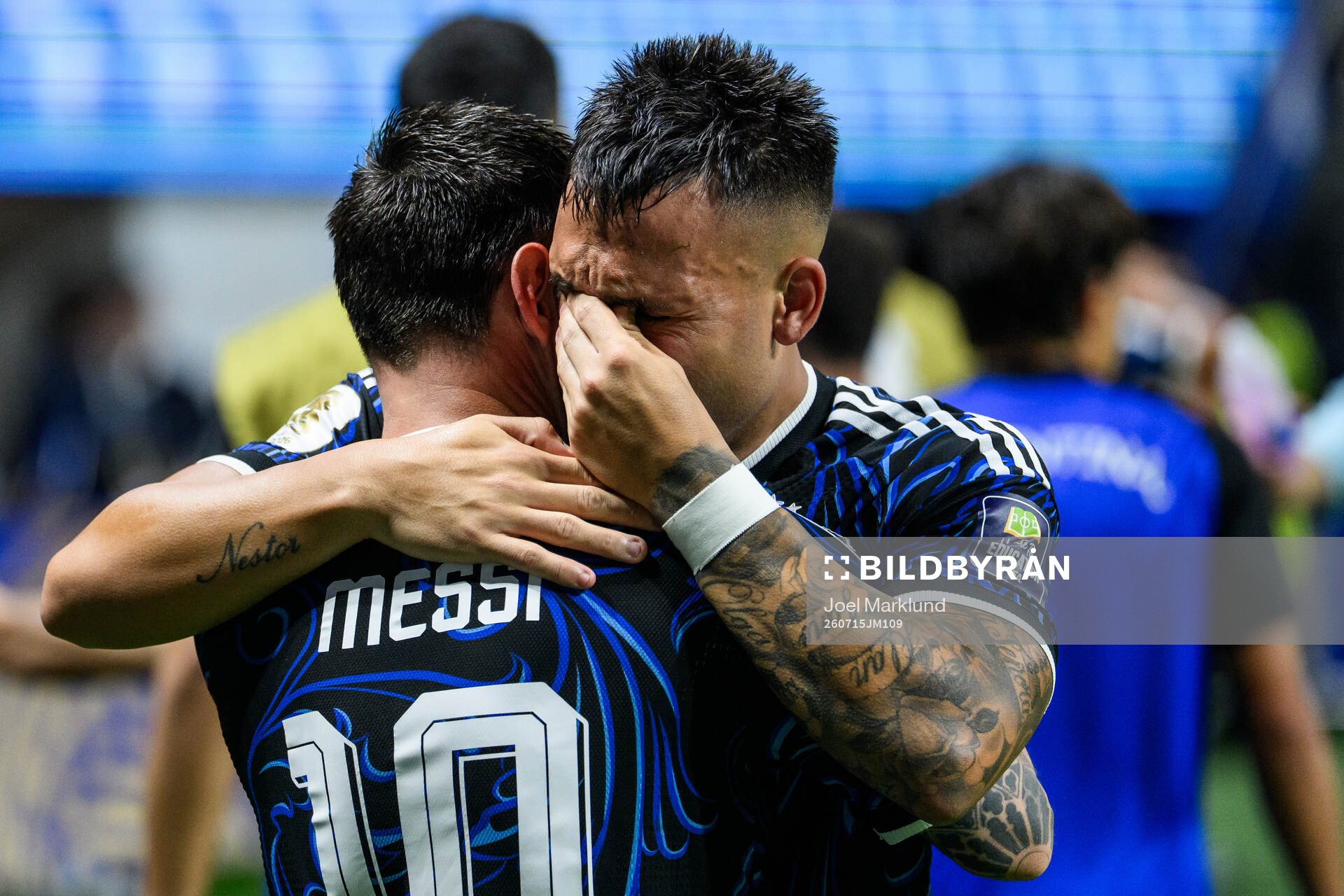 Lionel Messi and Lautaro Martinez of Argentina celebrate