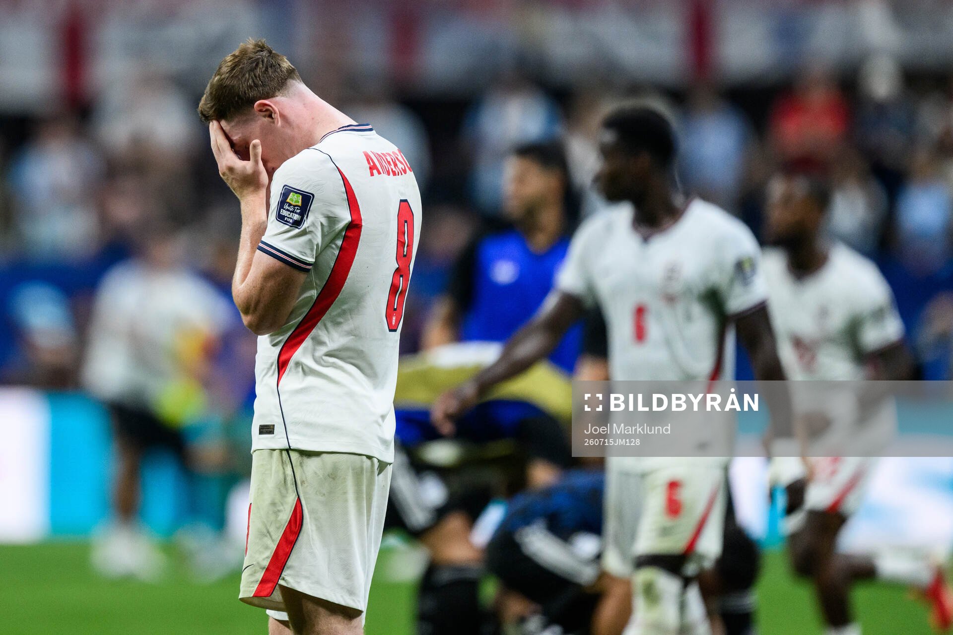 Elliot Anderson of England looks dejected