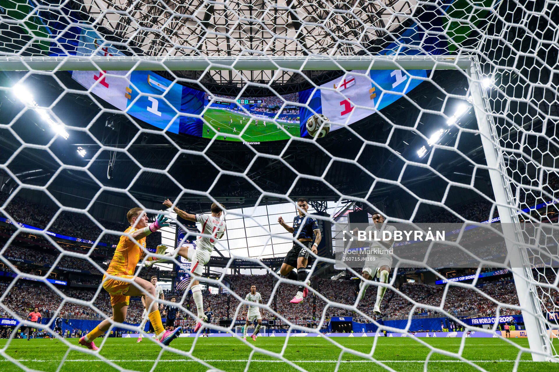 Lautaro Martinez of Argentina scores the 1-2 goal behind