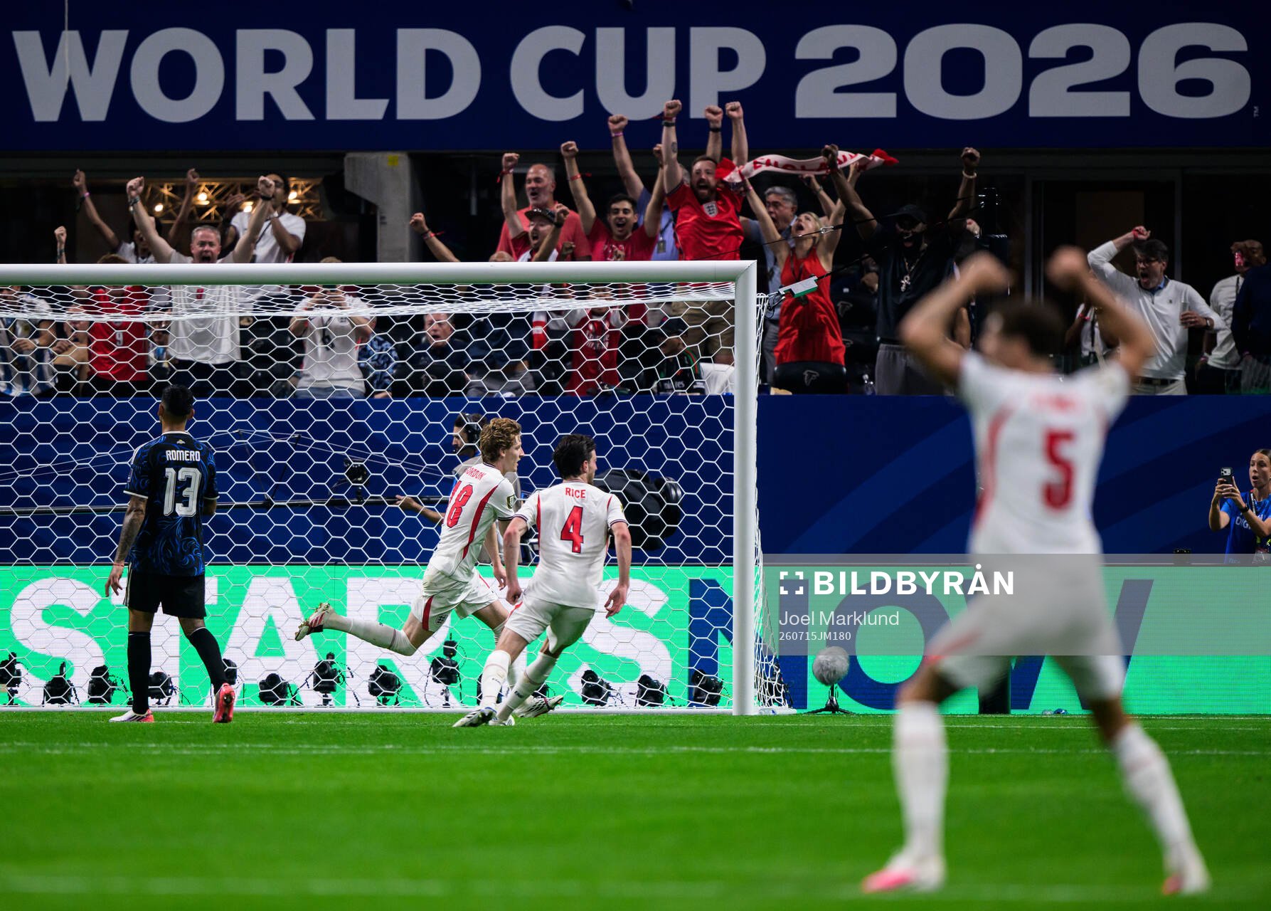 Anthony Gordon, Declan Rice and John Stones of England
