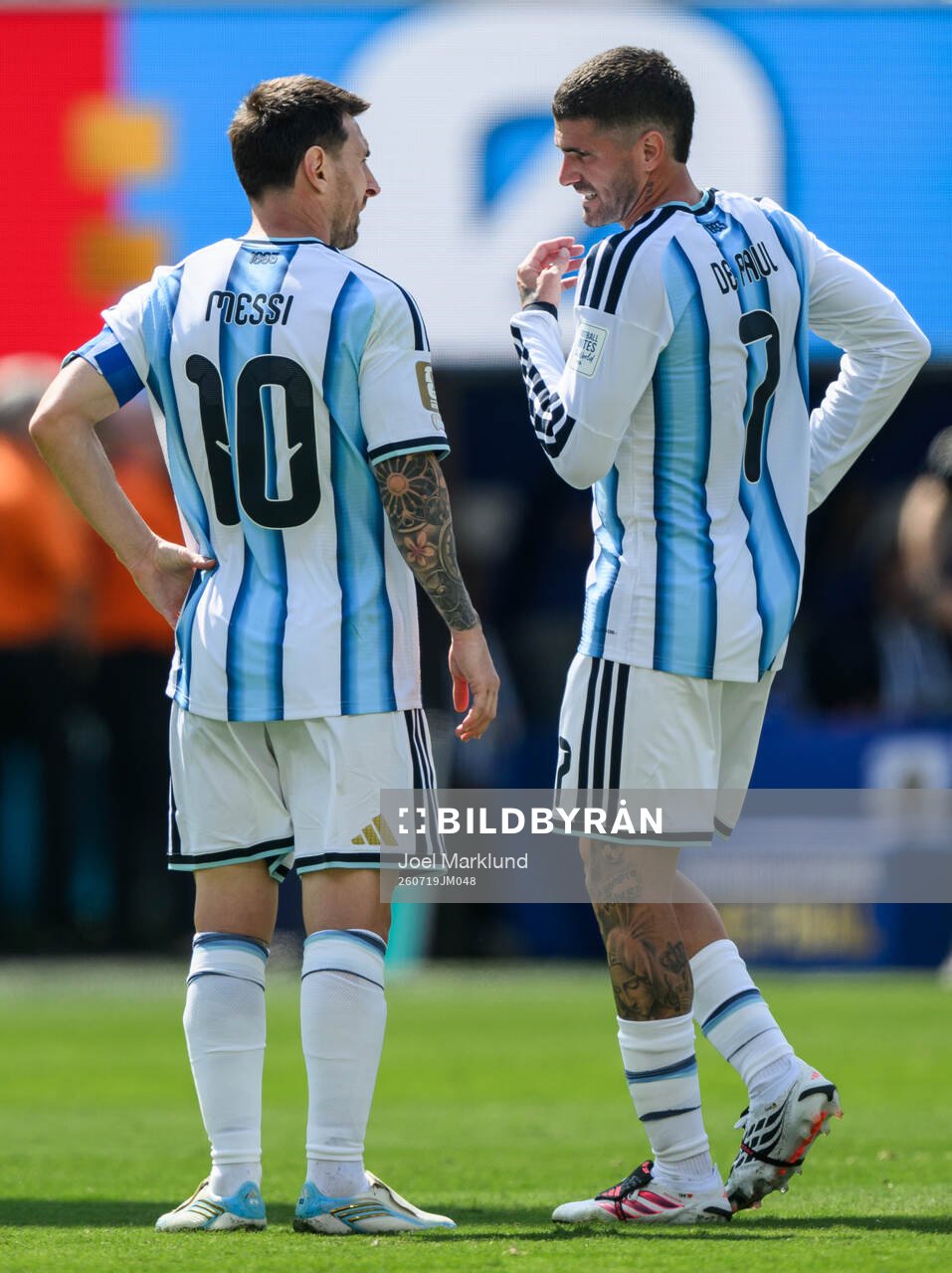 Lionel Messi and Rodrigo De Paul of Argentina