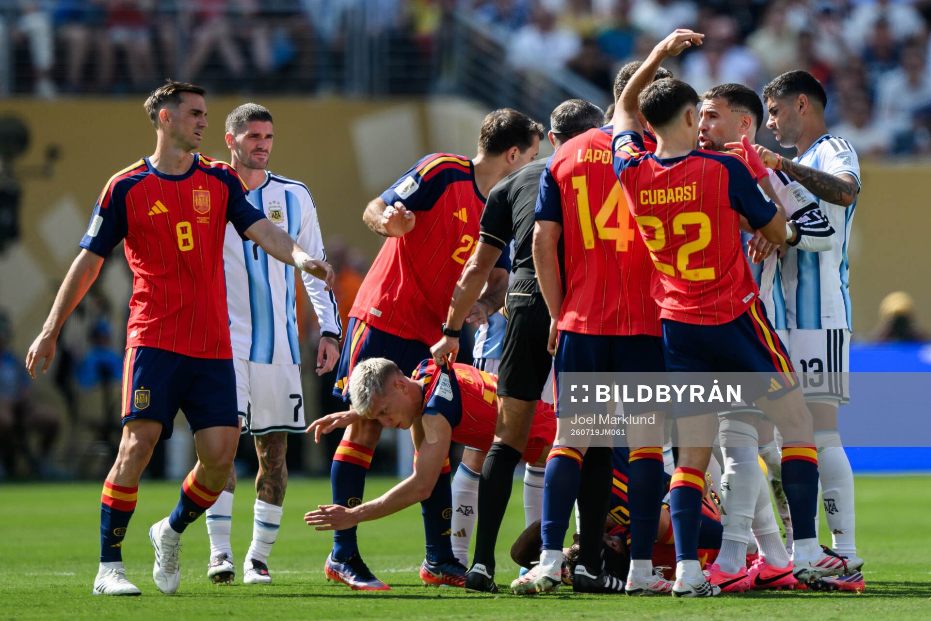 Players of Spain and of Argentina