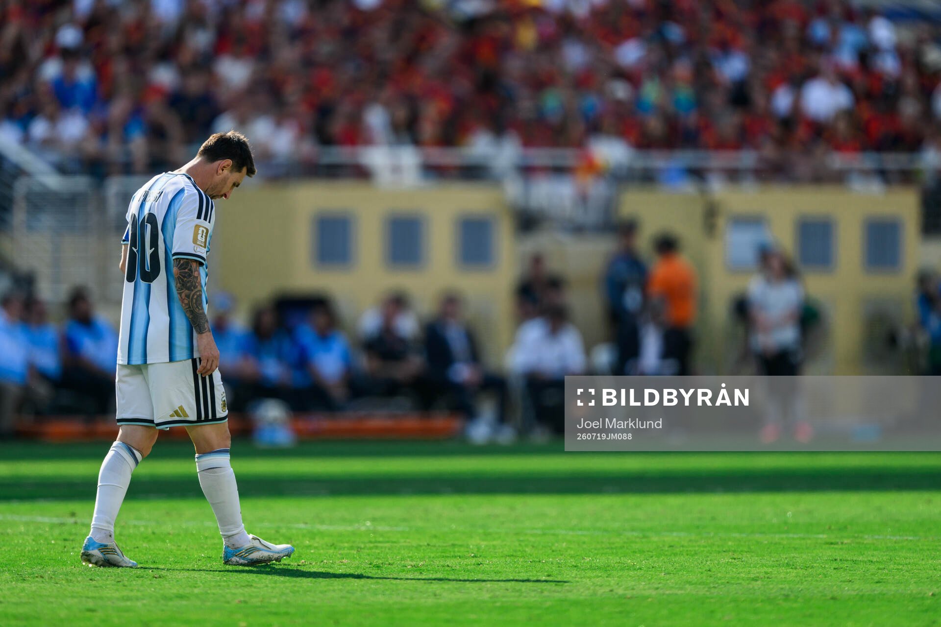 Lionel Messi of Argentina looks dejected