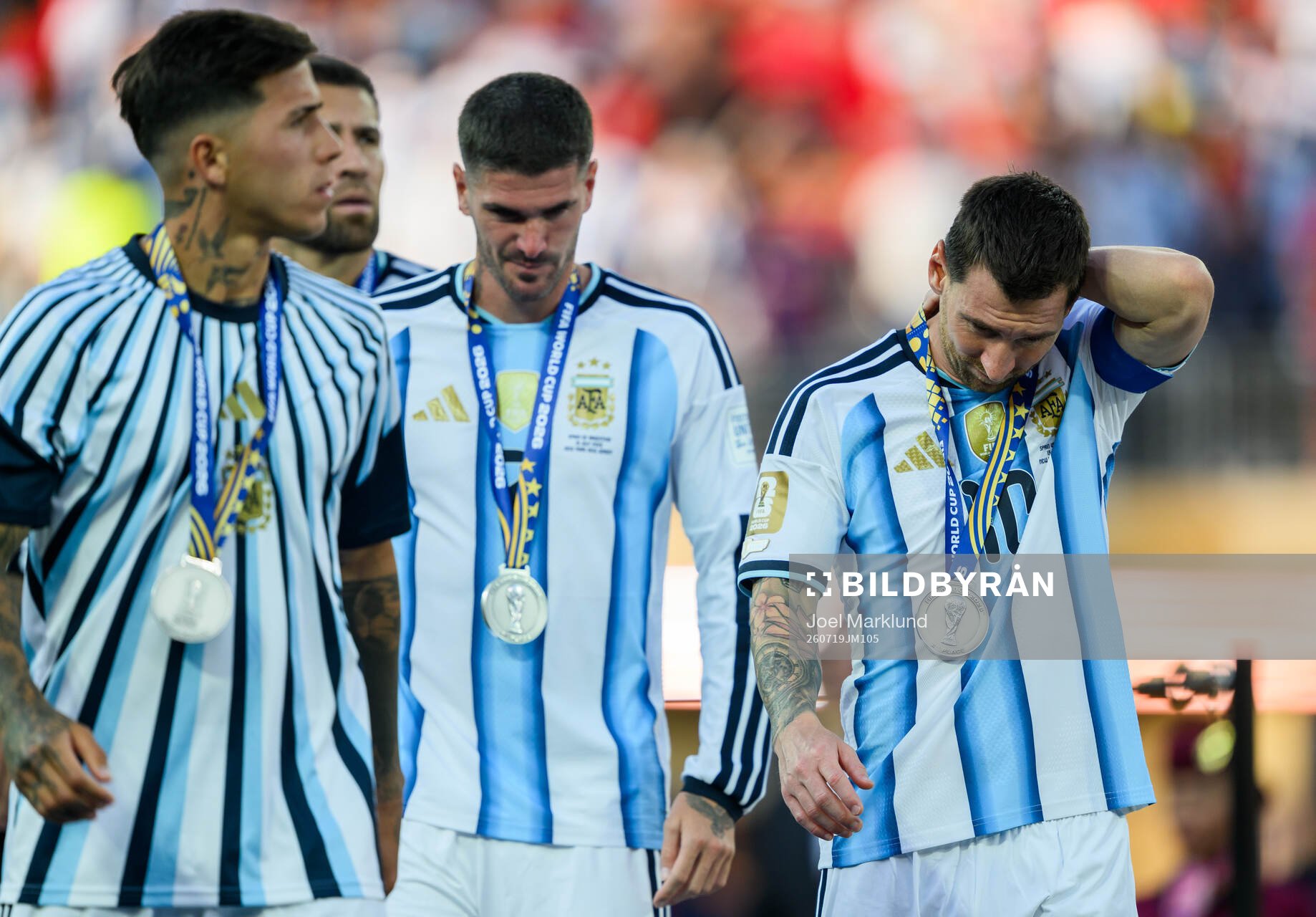 Rodrigo De Paul and Lionel Messi of Argentina look dejected