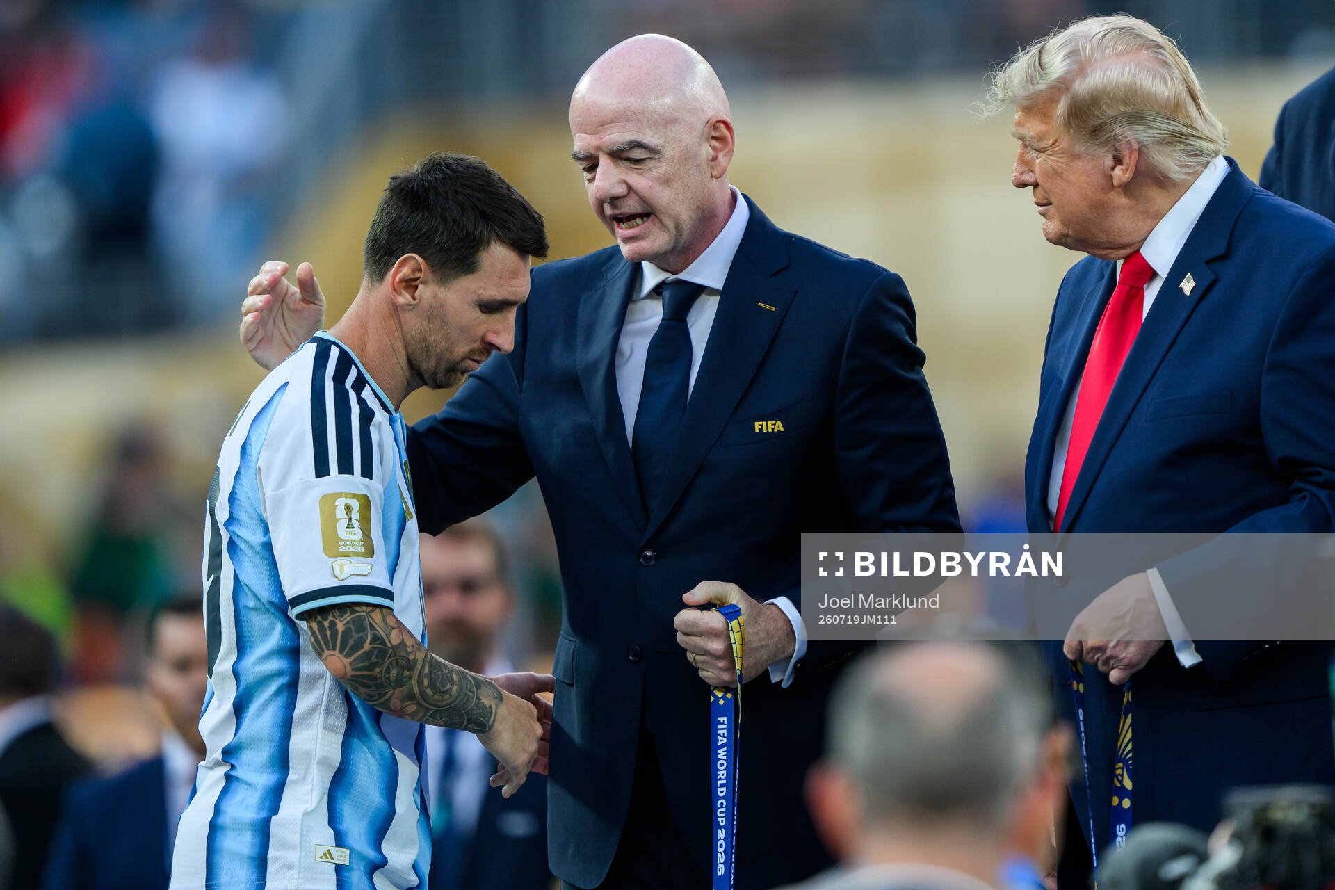 Lionel Messi of Argentina with Gianni Infantino, President