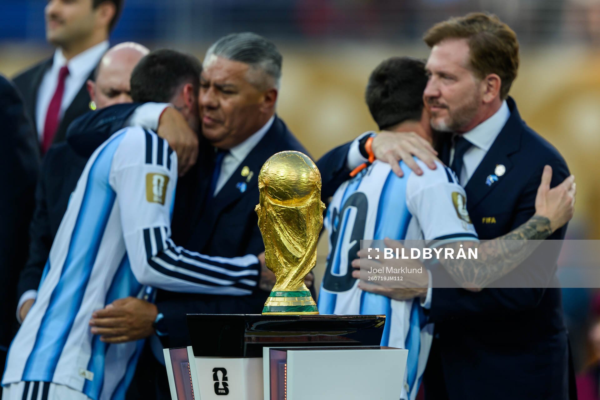 Rodrigo De Paul and Lionel Messi of Argentina behind the