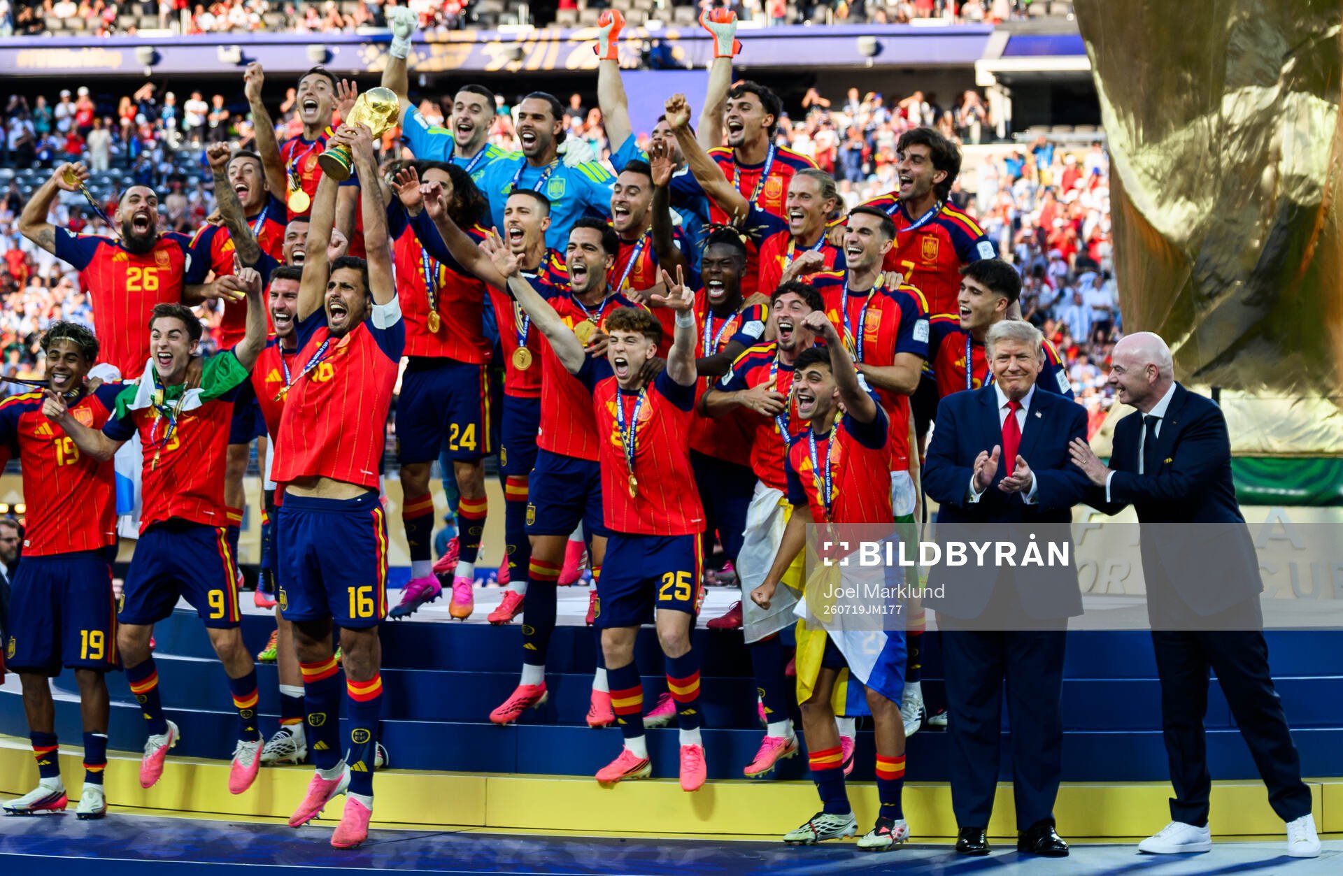 Rodri of Spain hoists the trophy