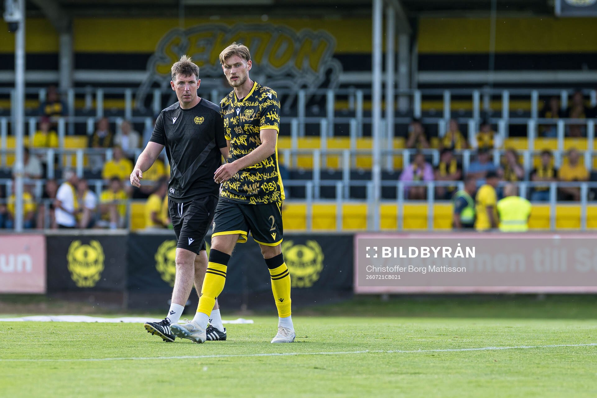 Assistant coach Gerard Nash and Ludvig Svanberg of Mjällby