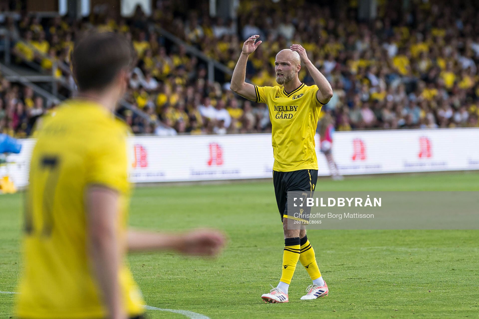 Viktor Gustafson of Mjällby celebrates