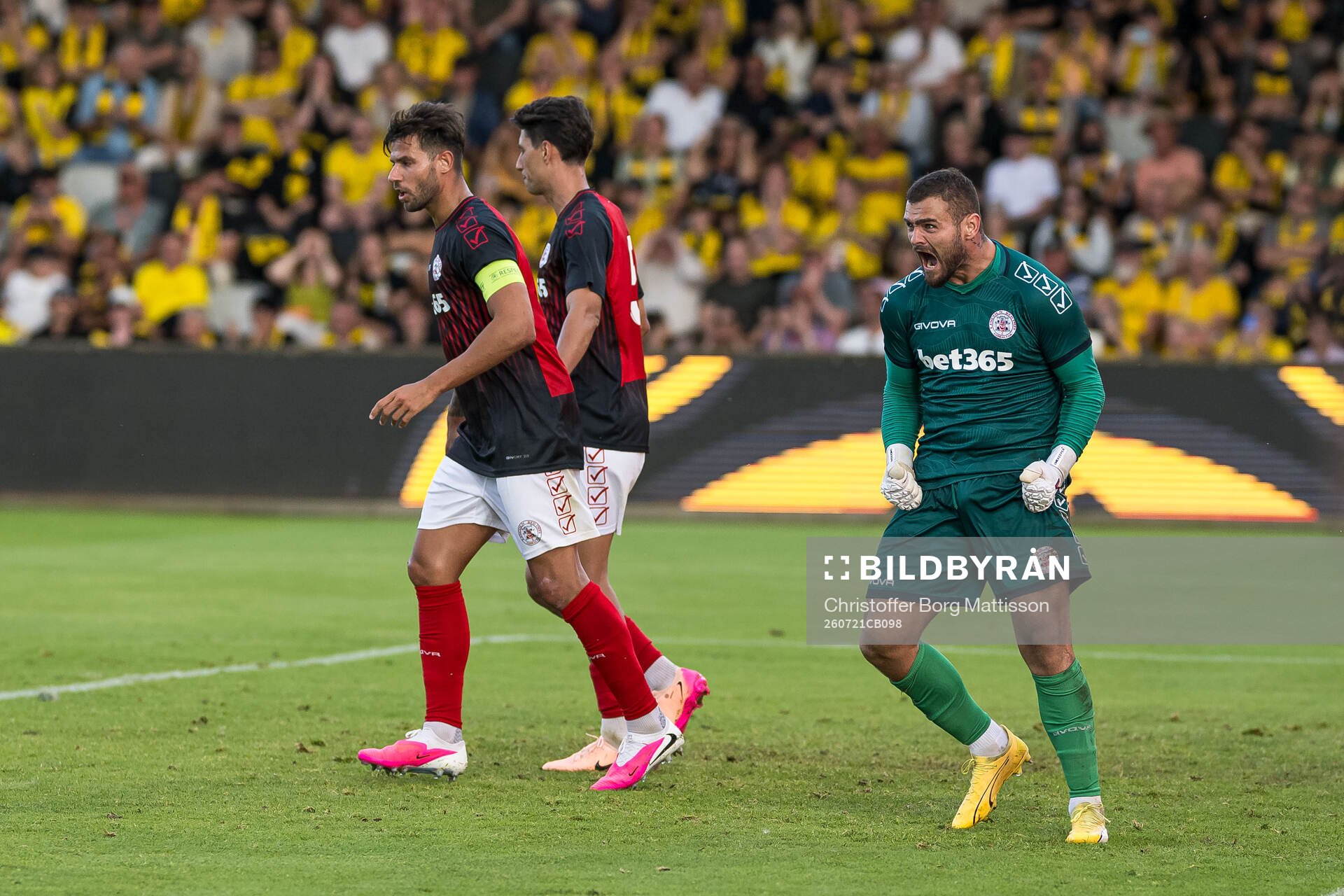 Goalkeeper Jaylan Hankins of Lincoln Red Imps celebrates