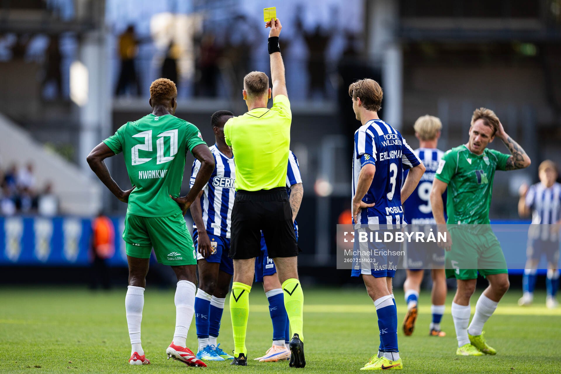 Issaka Seidu of IFK Göteborg receives a yellow card