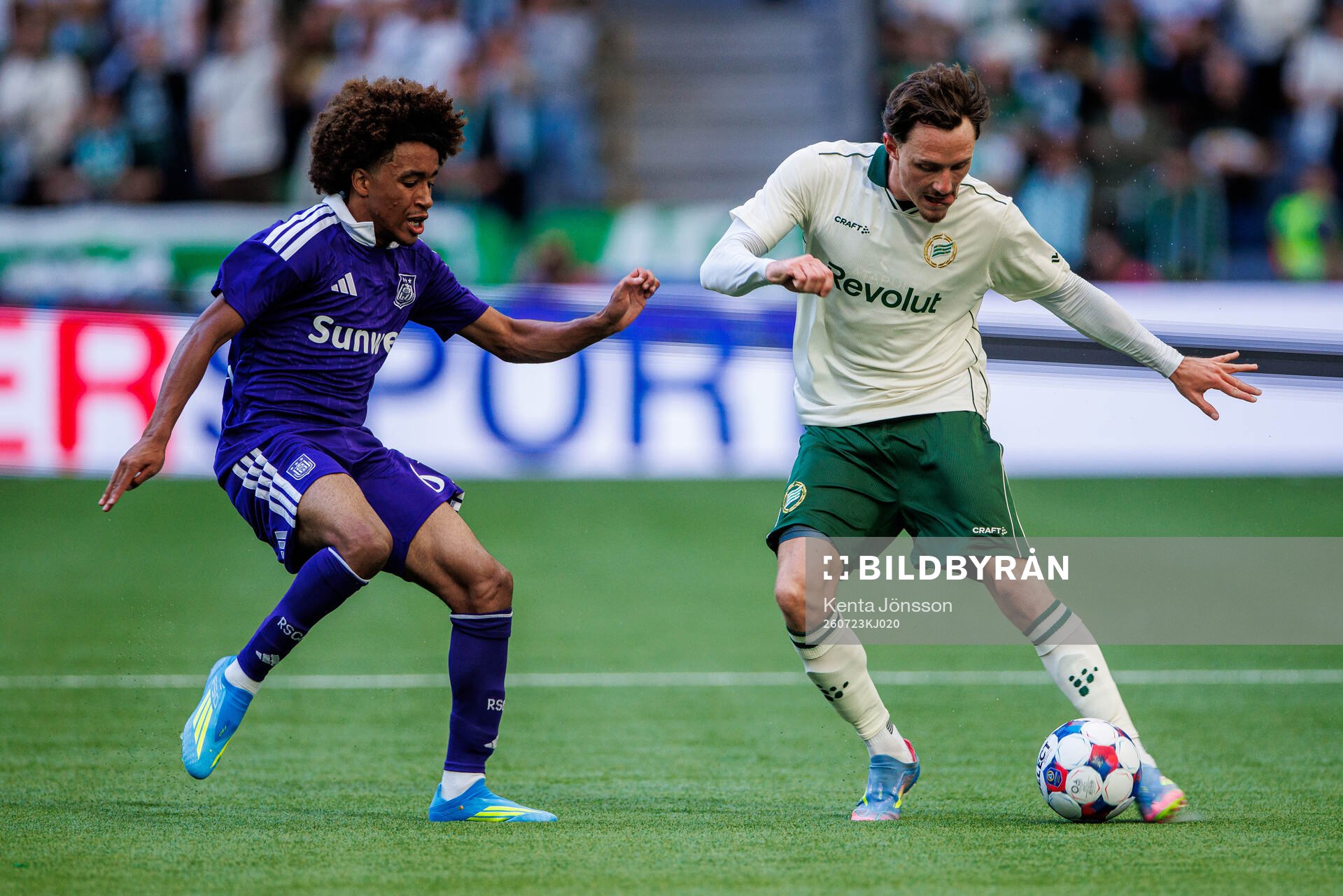 Joshua Nga Kana of Anderlecht and Noah Persson of Hammarby