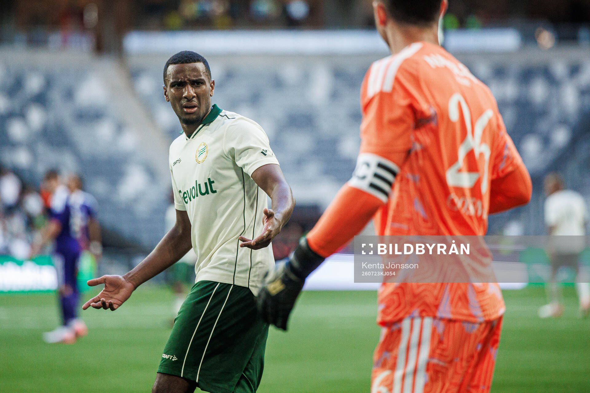 Paulos Abraham of Hammarby and goalkeeper Colin Coosemans