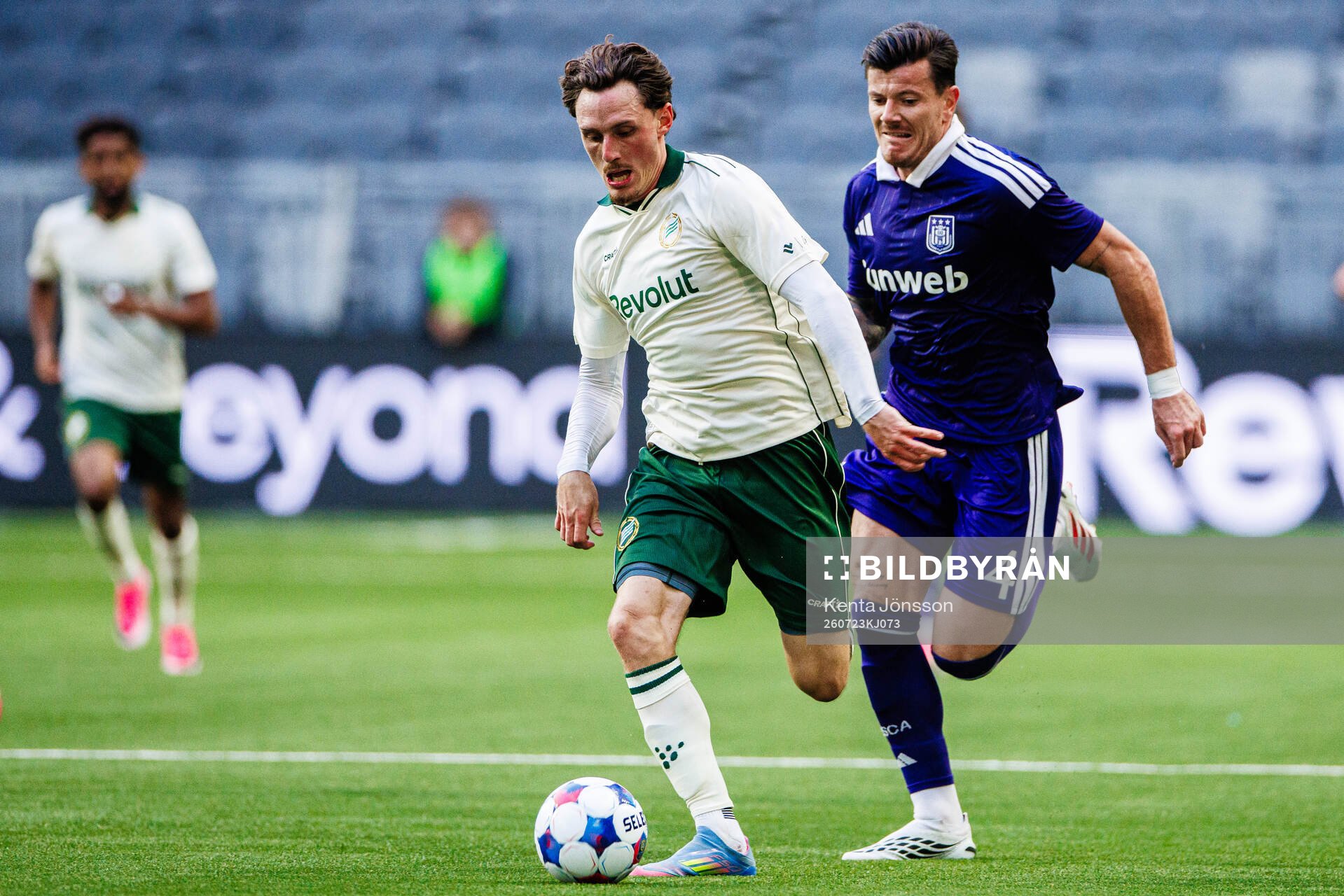 Noah Persson of Hammarby and Giulian Biancone of Anderlecht