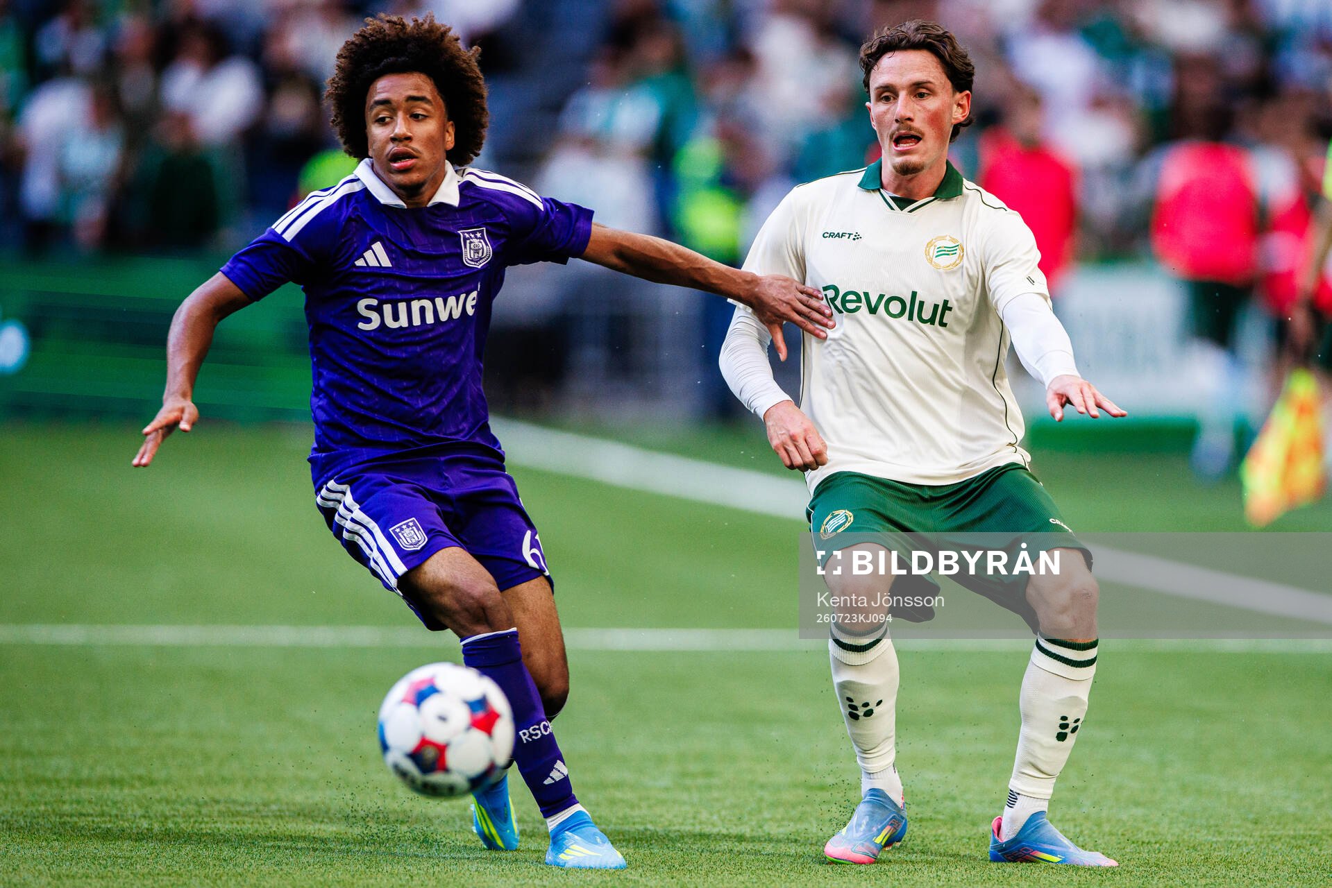 Joshua Nga Kana of Anderlecht and Noah Persson of Hammarby