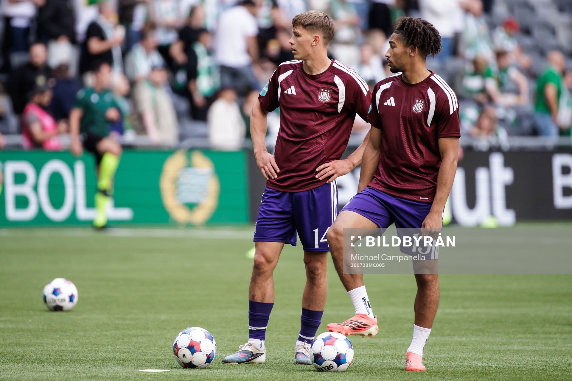 Danylo Sikan and Nathan Saliba of Anderlecht