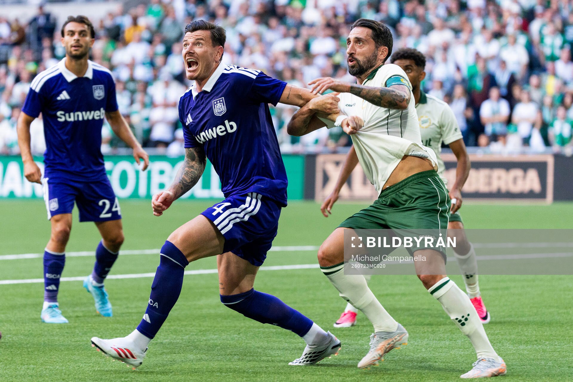Giulian Biancone of Anderlecht and Nahir Besara of Hammarby